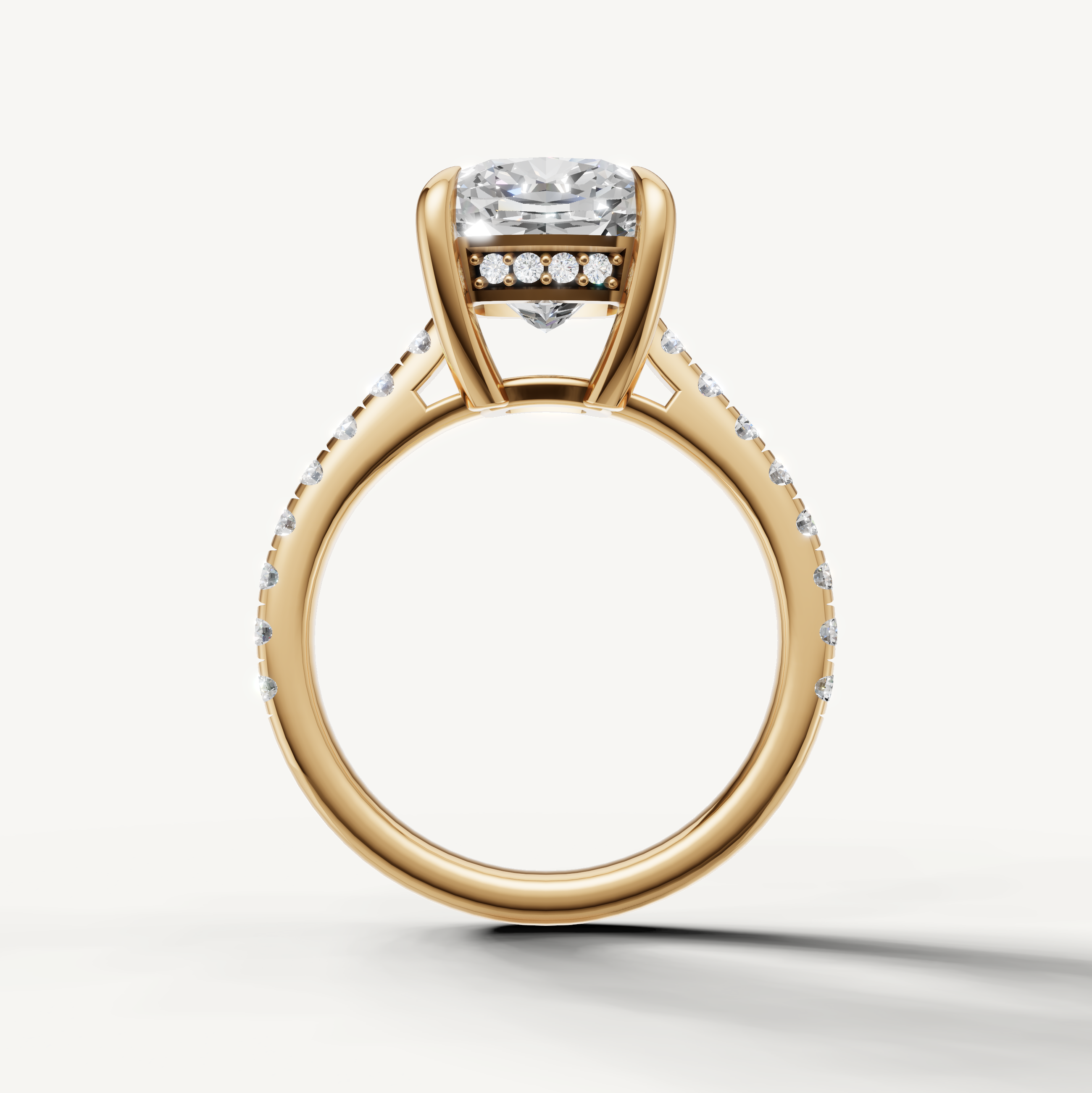 Cushion Brilliant Diamond Engagement Ring with Pavé Setting in Yellow Gold – Raul Diamonds