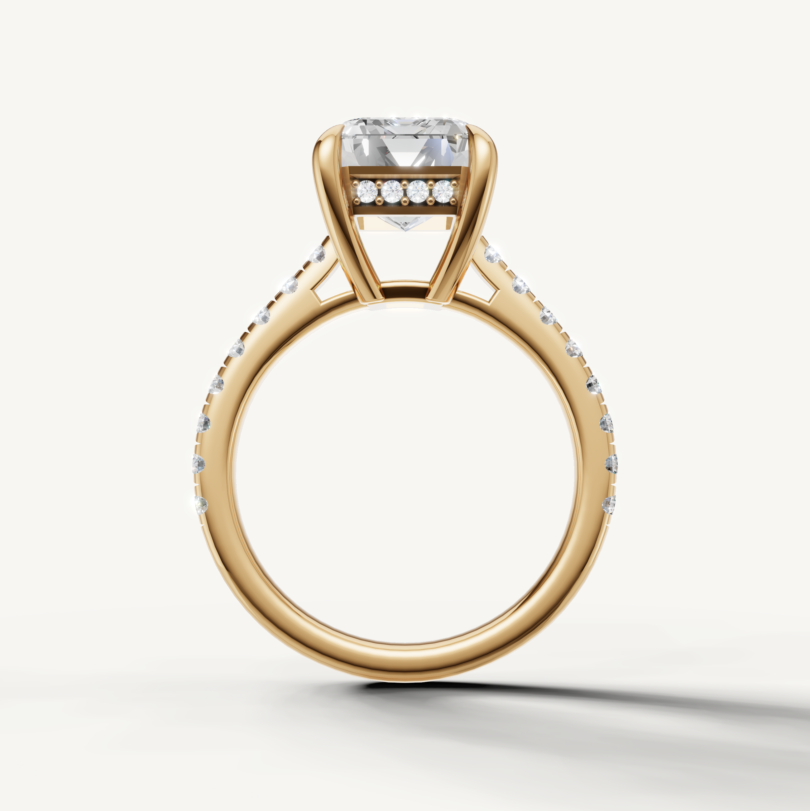 Emerald Cut Diamond Engagement Ring with Thin Pavé Band in Yellow Gold – Raul Diamonds