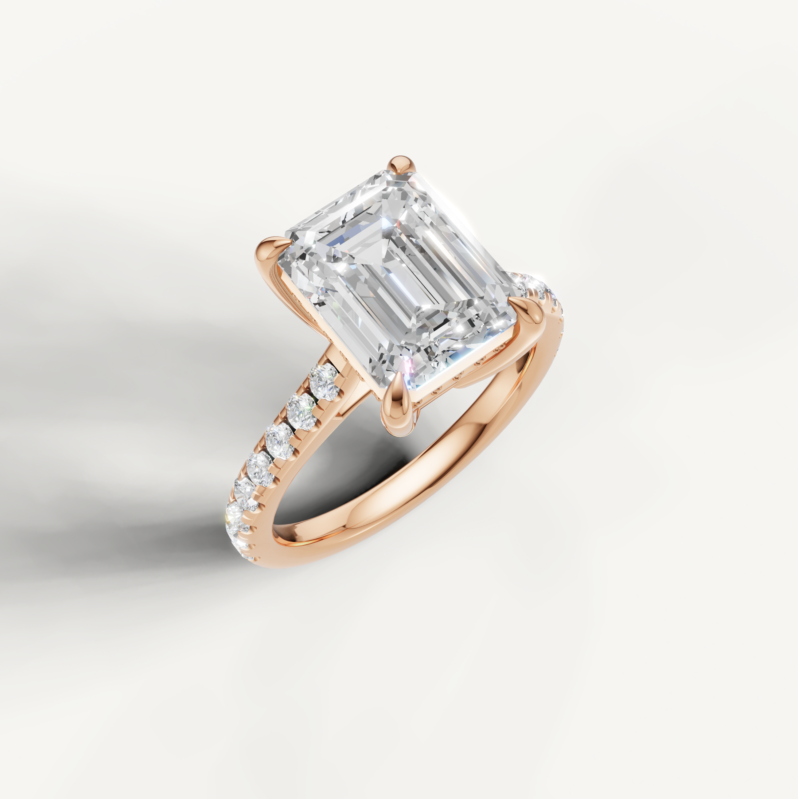 Rose Gold Emerald Cut Lab Diamond Ring with Pavé Diamonds – Raul Diamonds