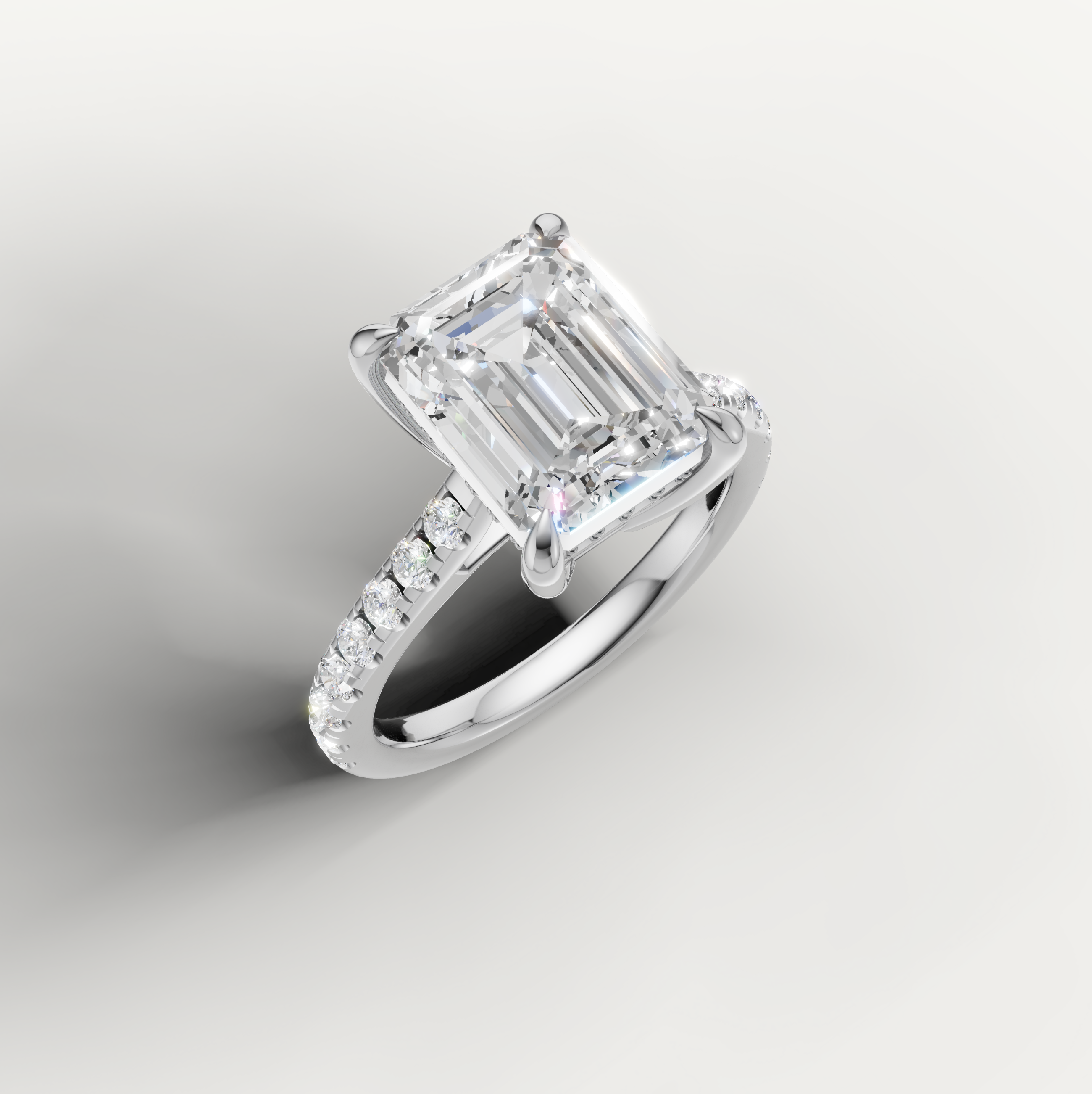 White Gold Emerald Cut Lab Diamond Ring with Pavé Band – Raul Diamonds
