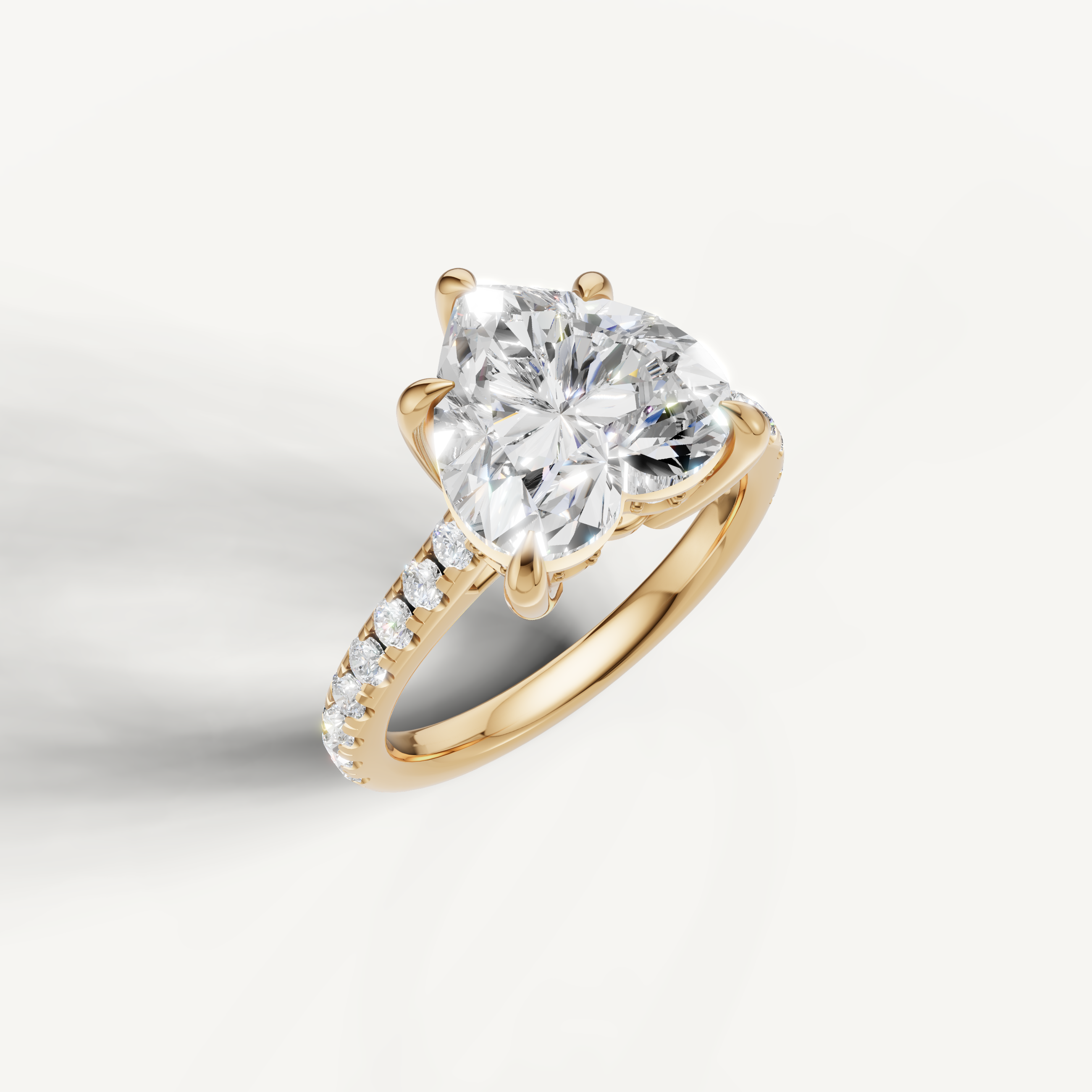 14K Yellow Gold Heart Cut Lab Diamond Ring with Pavé Band – Raul Diamonds