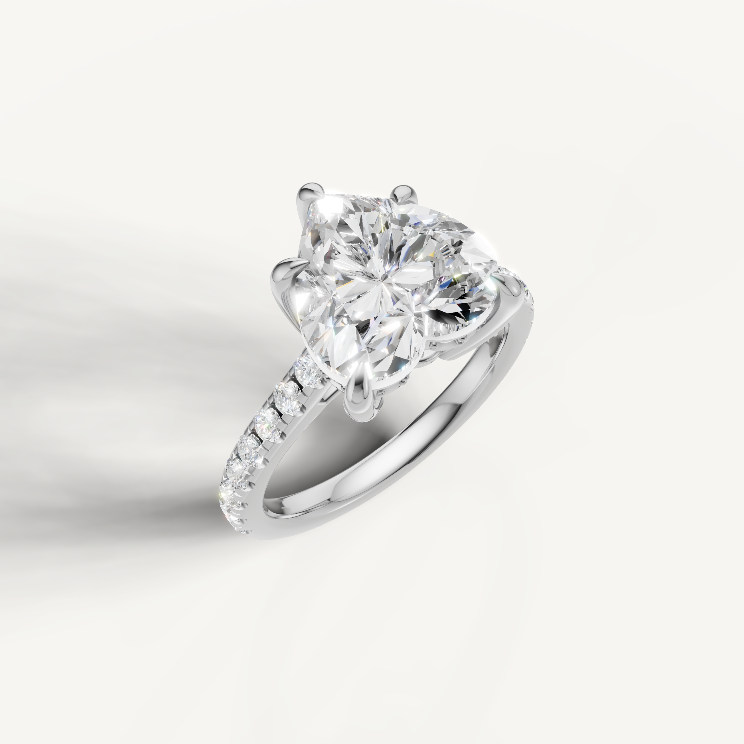 White Gold Heart Cut Lab Diamond Ring with Pavé Band – Raul Diamonds