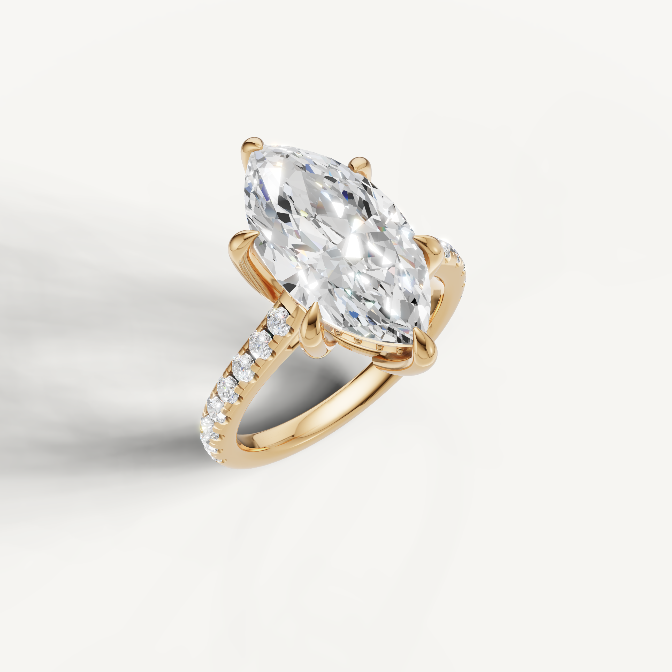 14K Yellow Gold Marquise Lab Diamond Ring with Pavé Band – Raul Diamonds