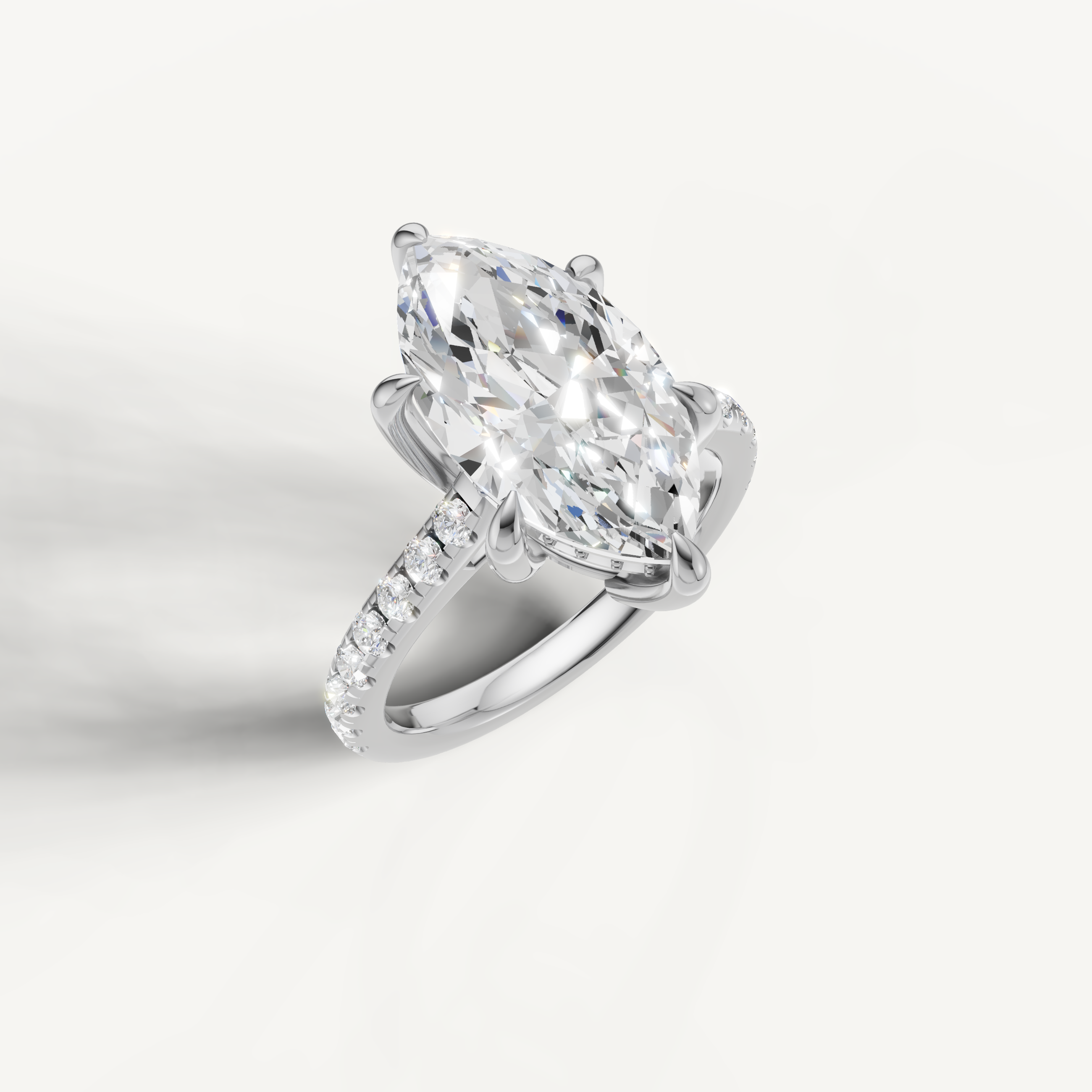 White Gold Marquise Lab Diamond Ring with Pavé Band – Raul Diamonds