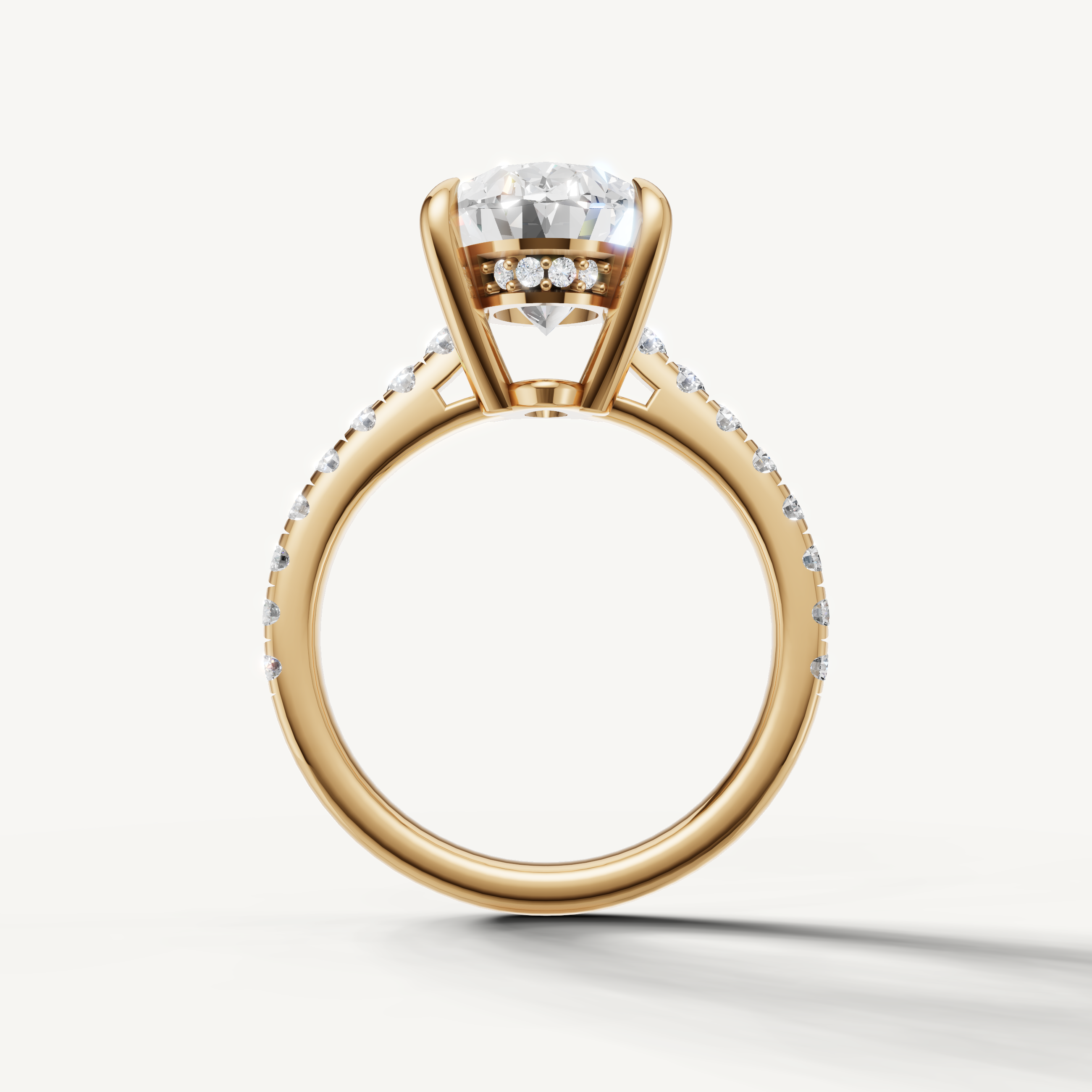 Oval Diamond Engagement Ring with Thin Pavé Band in Yellow Gold – Raul Diamonds