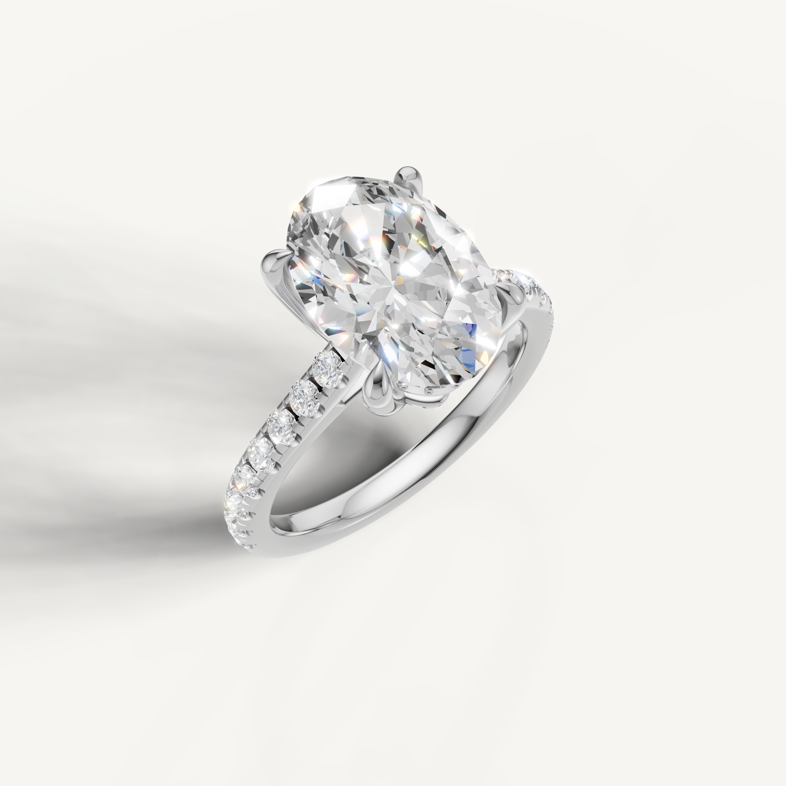 White Gold Oval Lab Diamond Ring with Pavé Band – Raul Diamonds