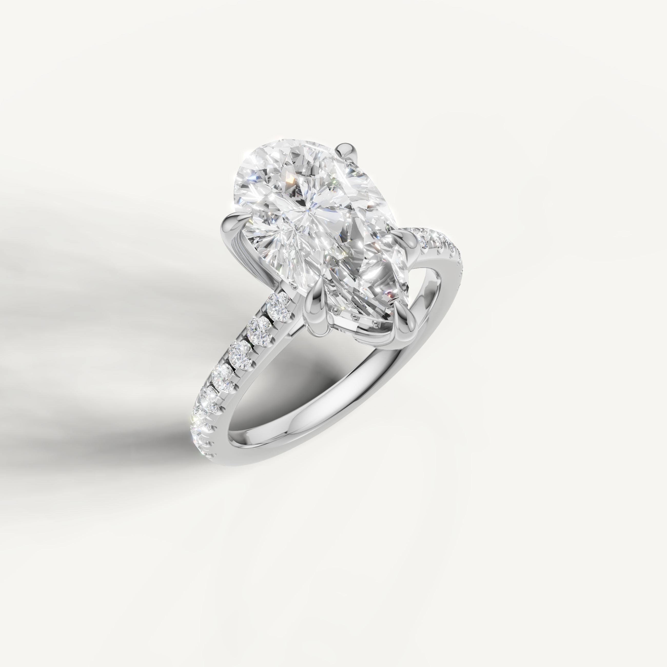 White Gold Pear Cut Lab Diamond Ring with Pavé Band – Raul Diamonds