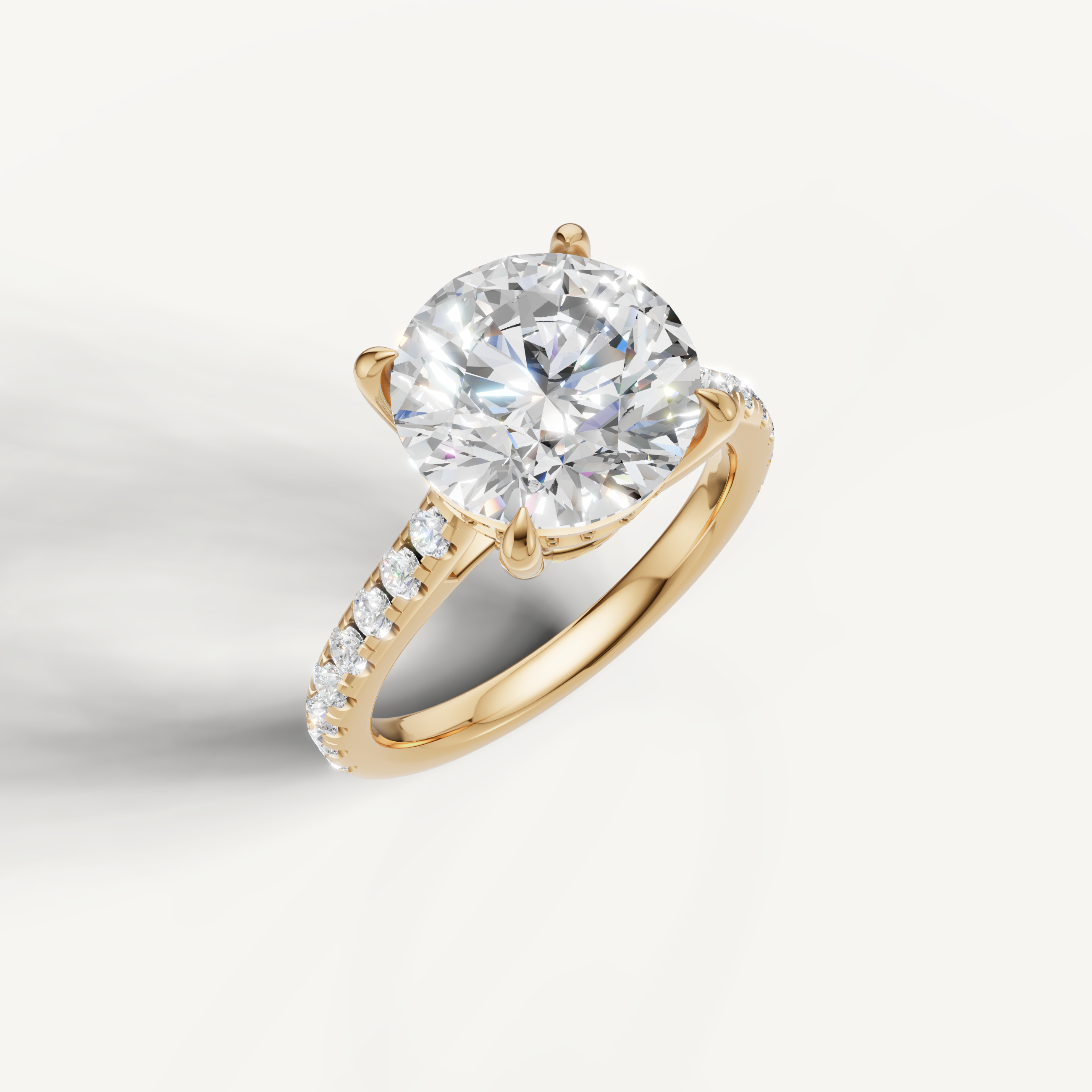 14K Yellow Gold Round Lab Diamond Ring with Pavé Band – Raul Diamonds