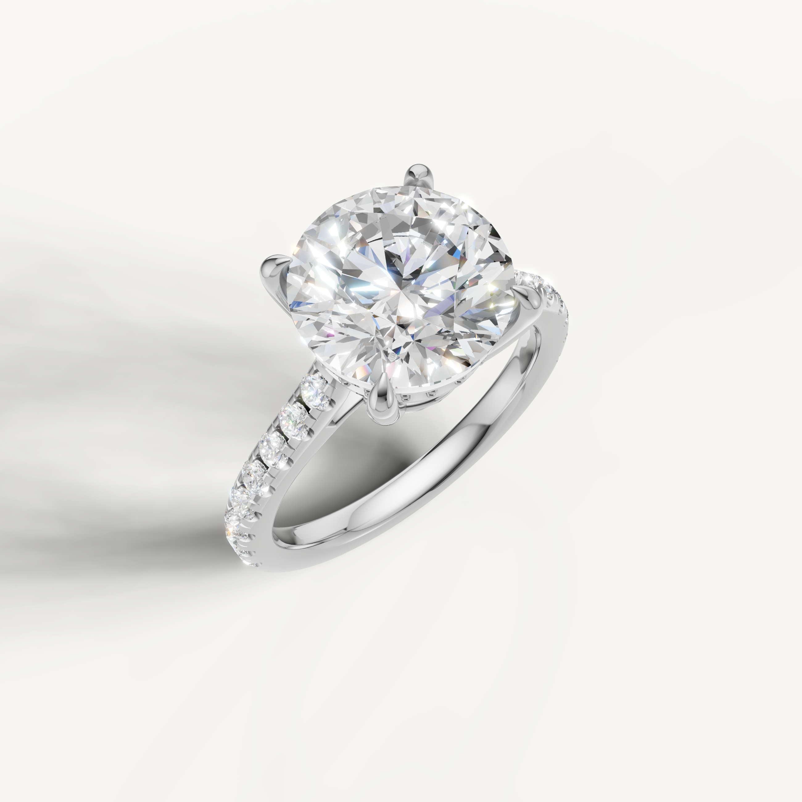 White Gold Round Lab Diamond Ring with Pavé Band – Raul Diamonds