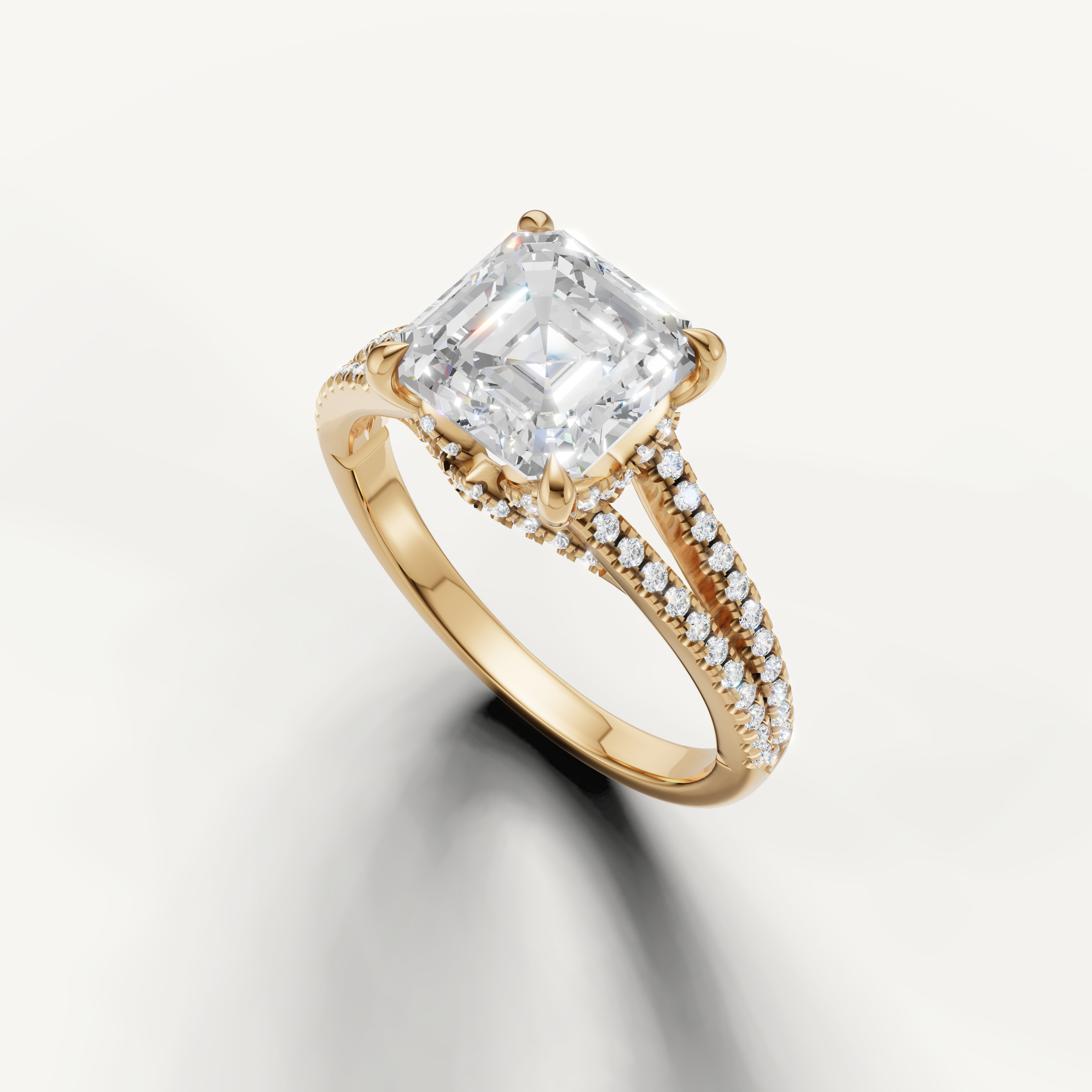 Vintage Inspired Asscher Cut Lab Grown Diamond Ring in Yellow Gold – Raul Diamonds