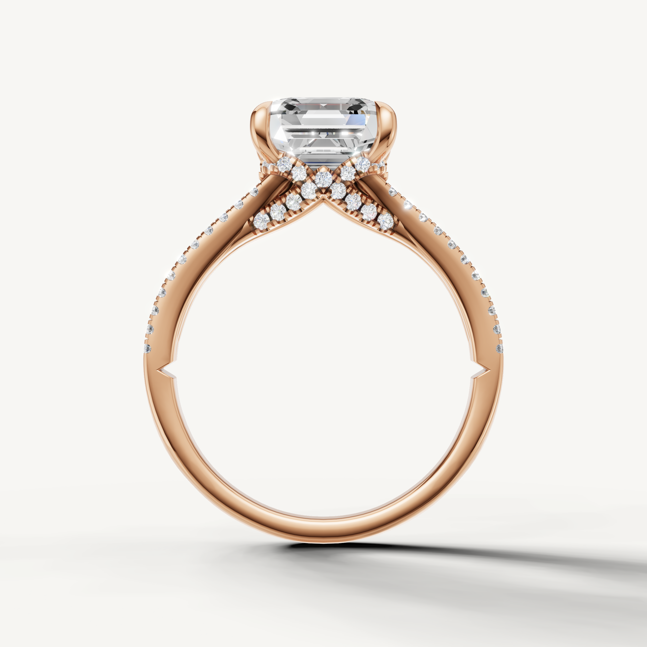 14K Rose Gold Asscher Engagement Ring with Pavé Split Shank – Raul Diamonds
