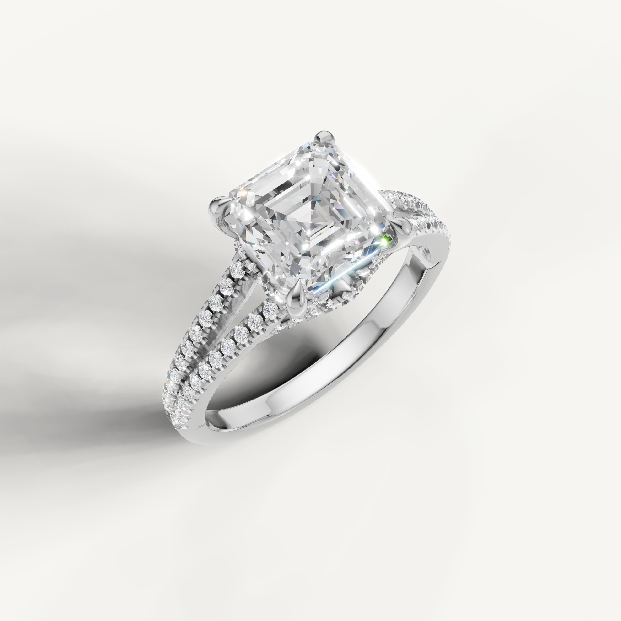 14K White Gold Asscher Lab Diamond Split Shank Ring for Women – Raul Diamonds