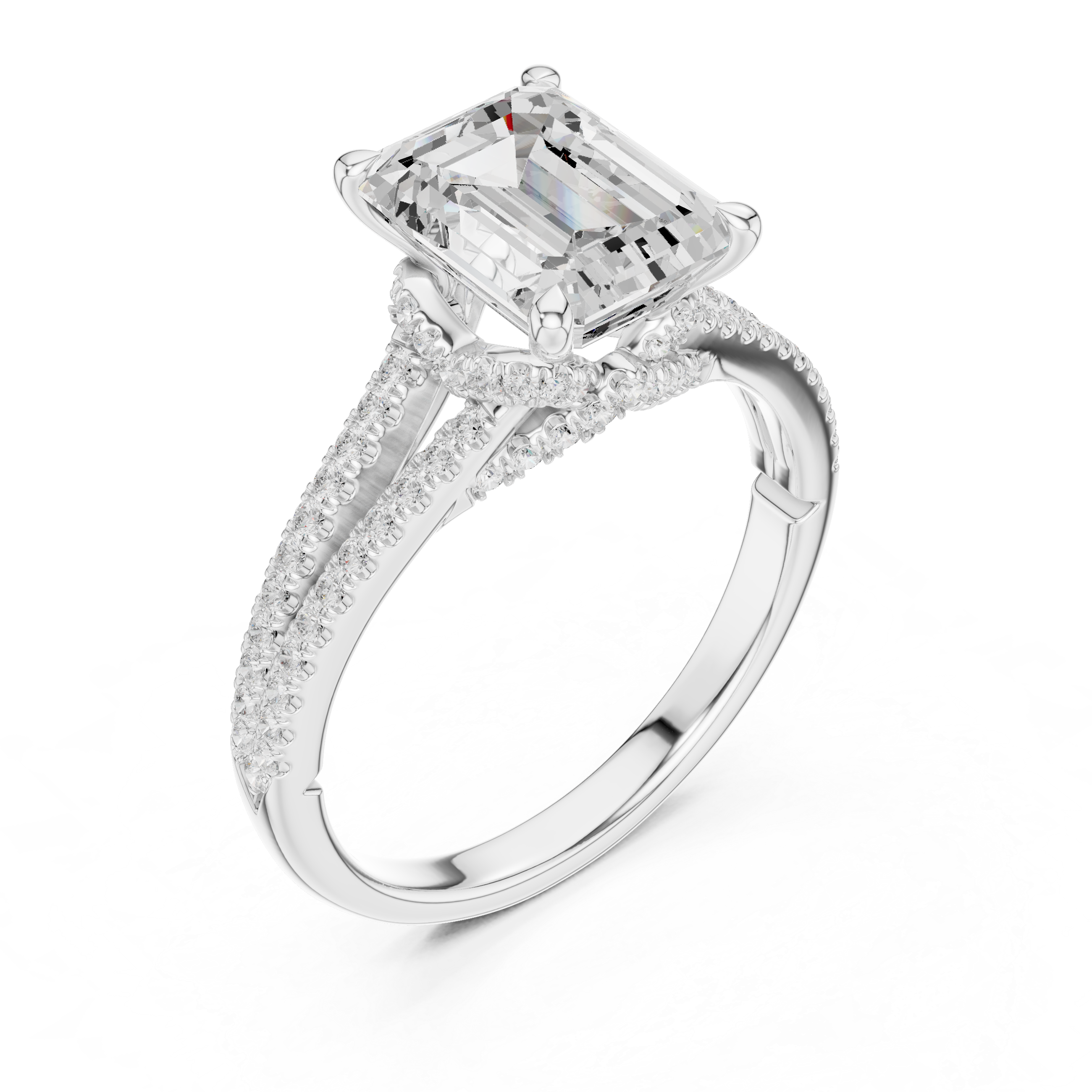 2ct Emerald Cut Lab-Grown Diamond Split-Shank Engagement Ring in 14k Gold