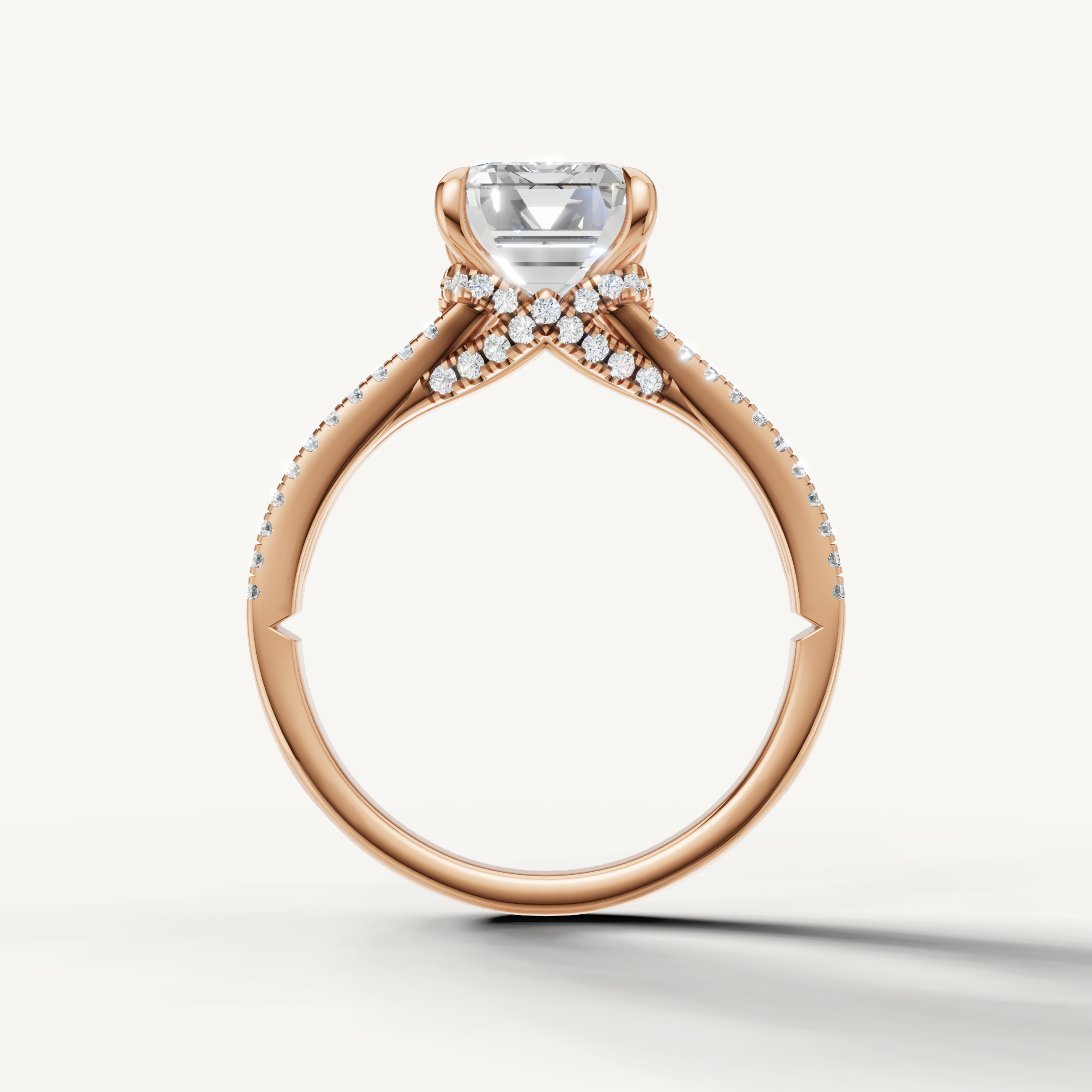 14K Rose Gold Emerald Engagement Ring with Double Pavé Band – Raul Diamonds