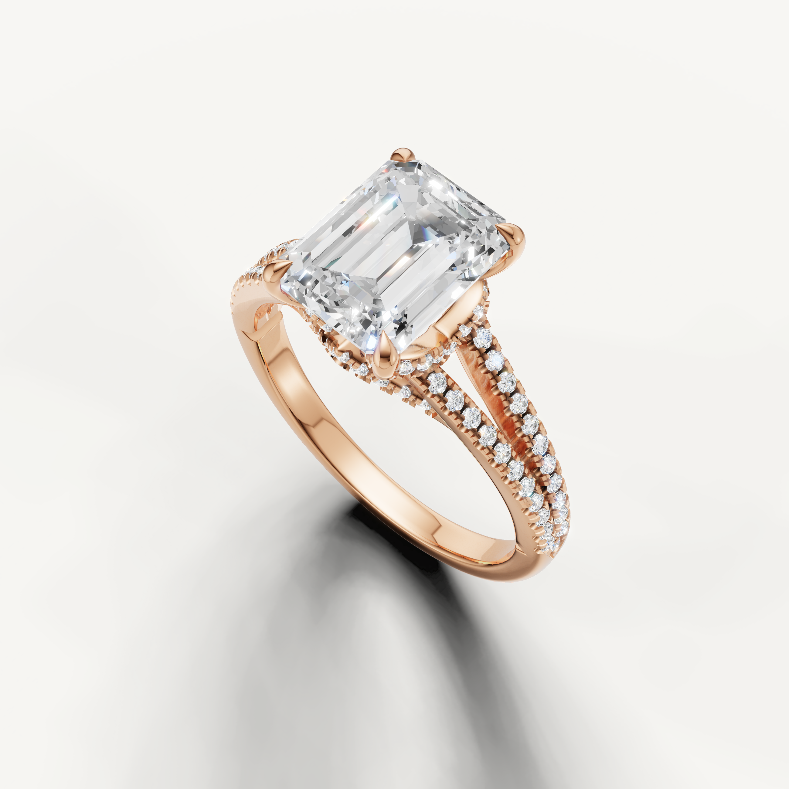 Emerald Cut Lab Grown Diamond Pavé Ring in Rose Gold for Women – Raul Diamonds