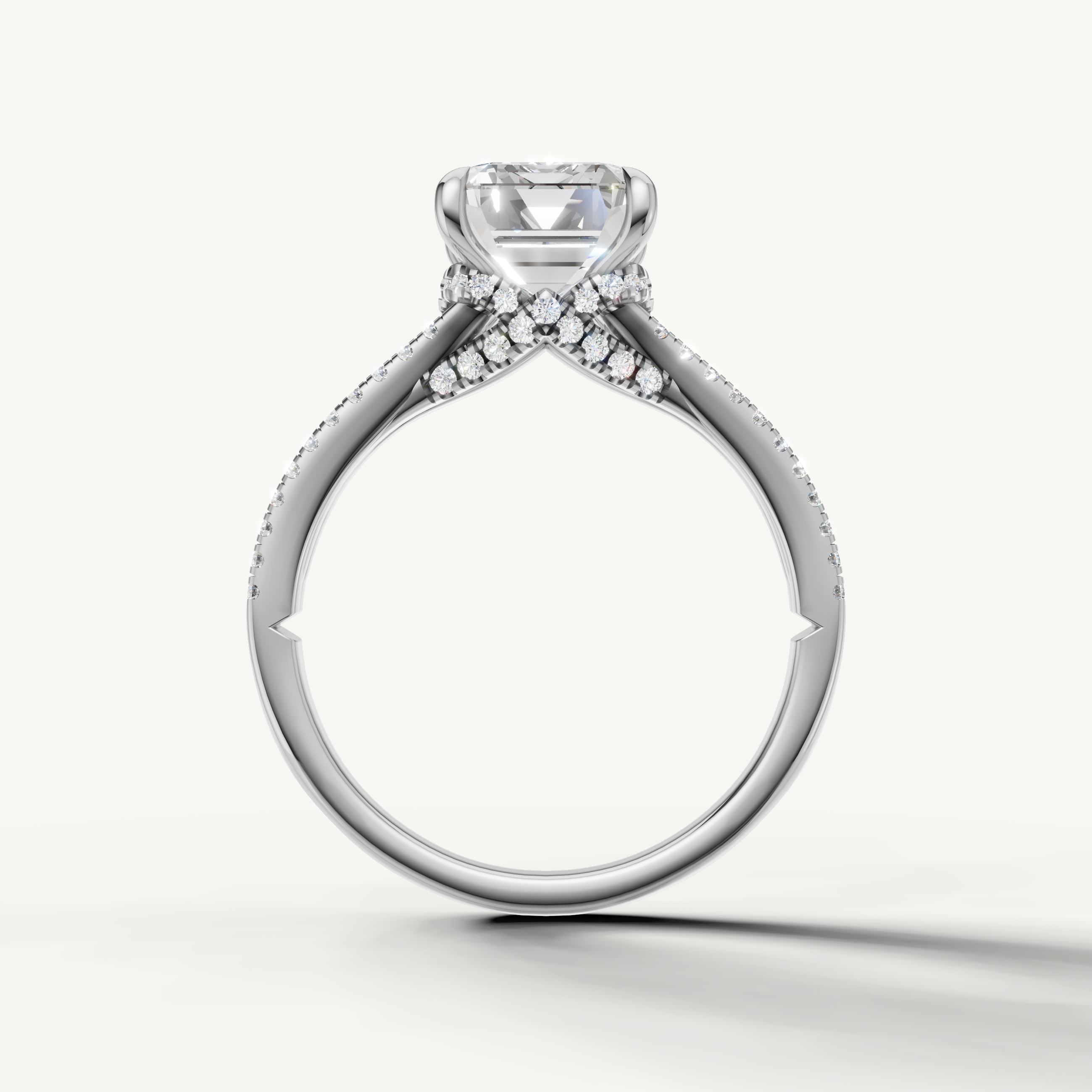 White Gold Emerald Engagement Ring with Double Split Shank Design – Raul Diamonds