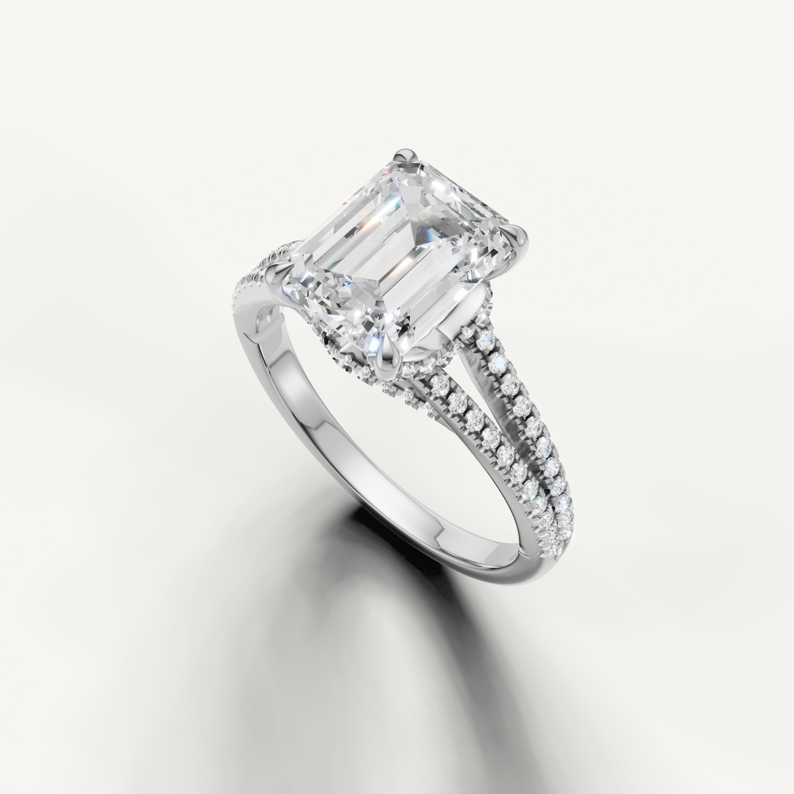 Classic Emerald Cut Lab Grown Diamond Ring with Pavé Band – Raul Diamonds