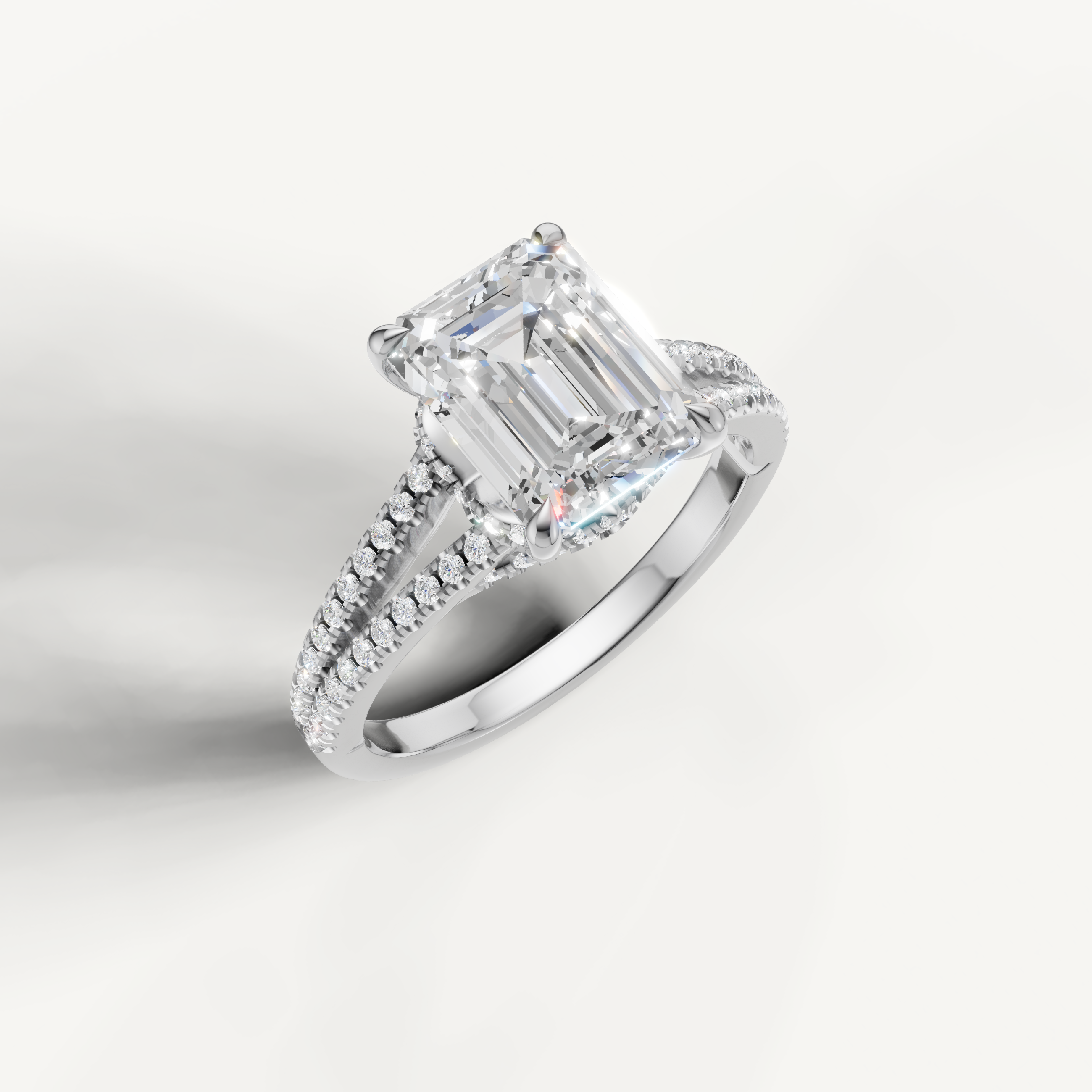 14K White Gold Emerald Lab Diamond Split Shank Ring for Women – Raul Diamonds