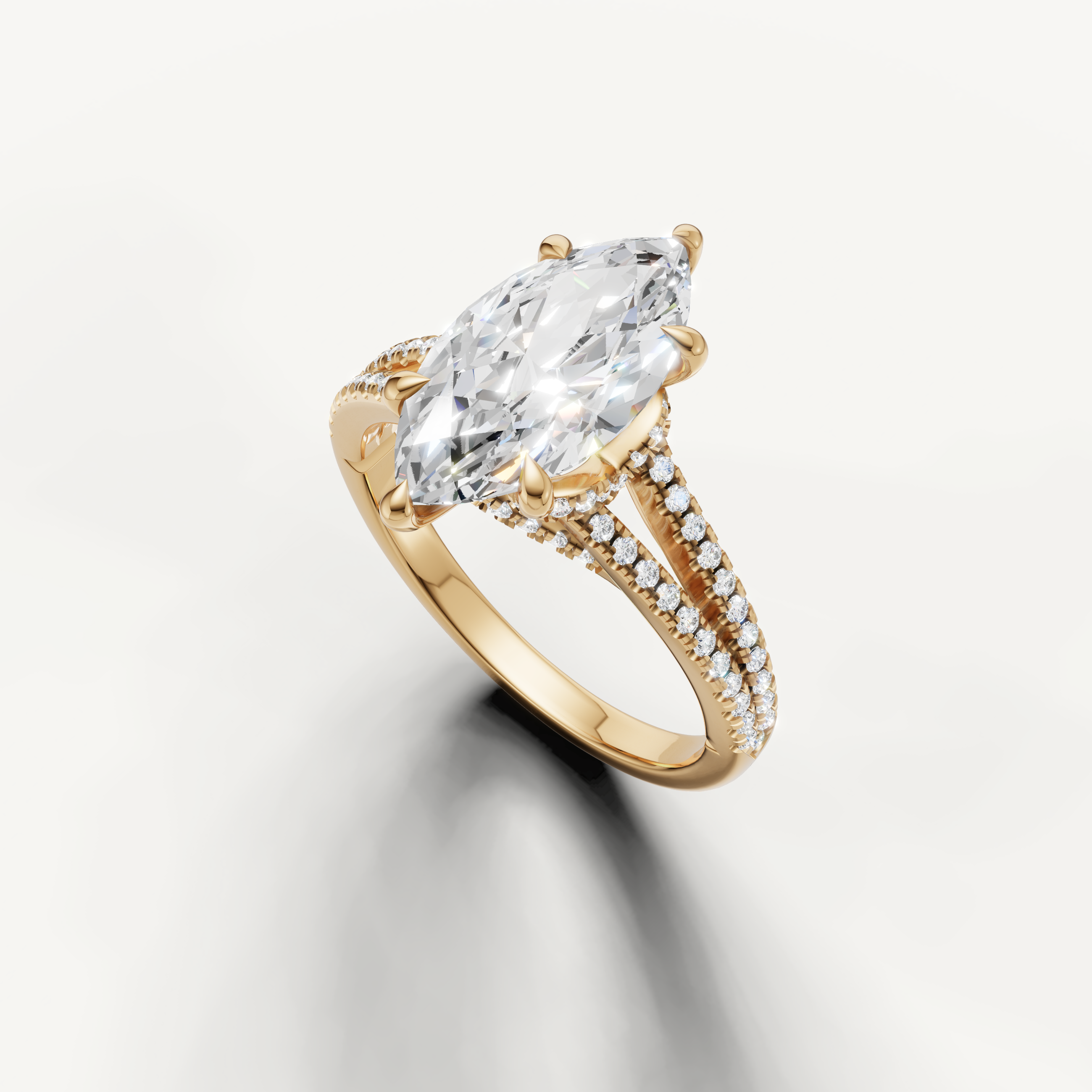 Elongated Marquise Cut Lab Grown Diamond Ring in Yellow Gold – Raul Diamonds