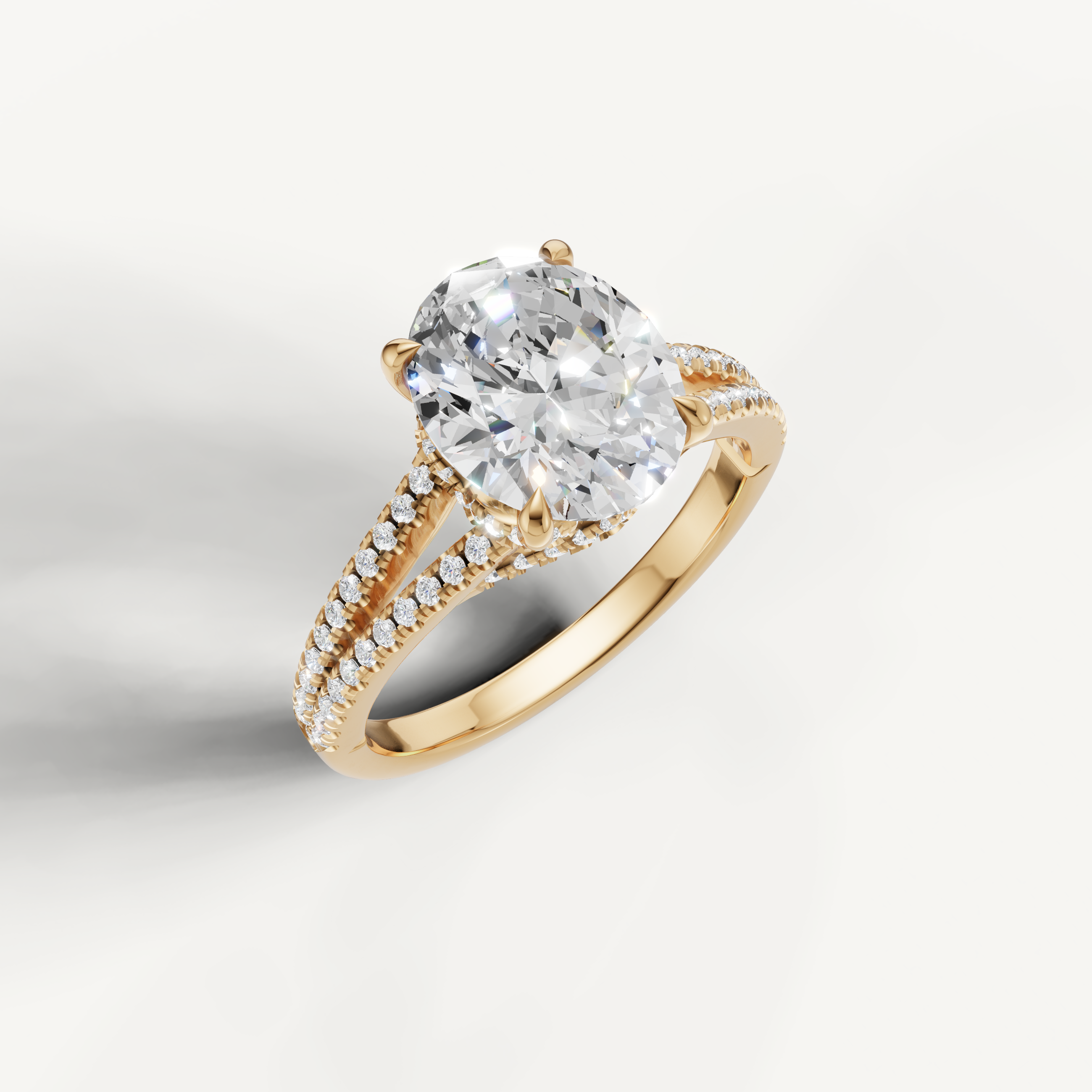 14K Yellow Gold Oval Lab Diamond Split Shank Ring with Pavé Band – Raul Diamonds