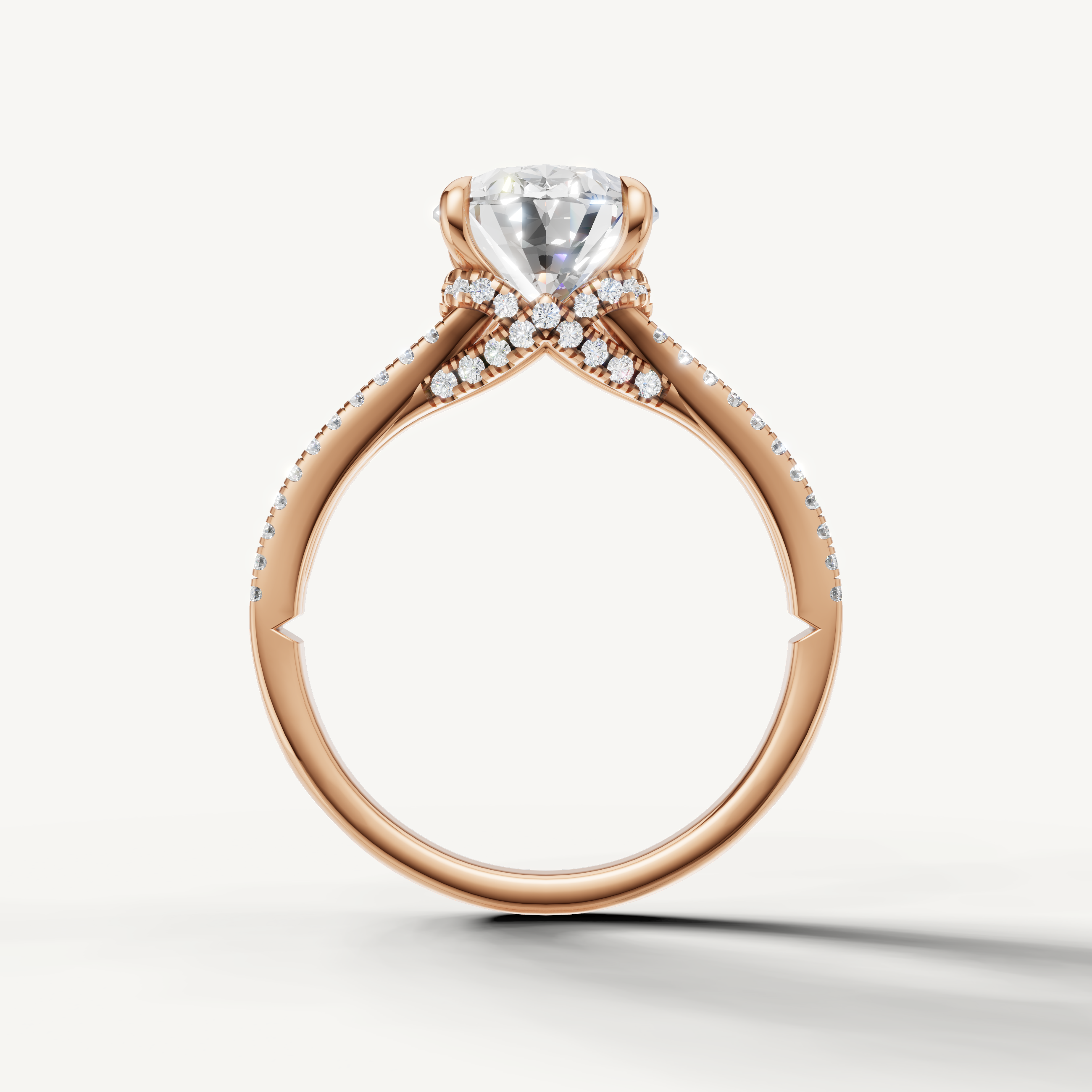14K Rose Gold Oval Engagement Ring with Double Pavé Setting – Raul Diamonds