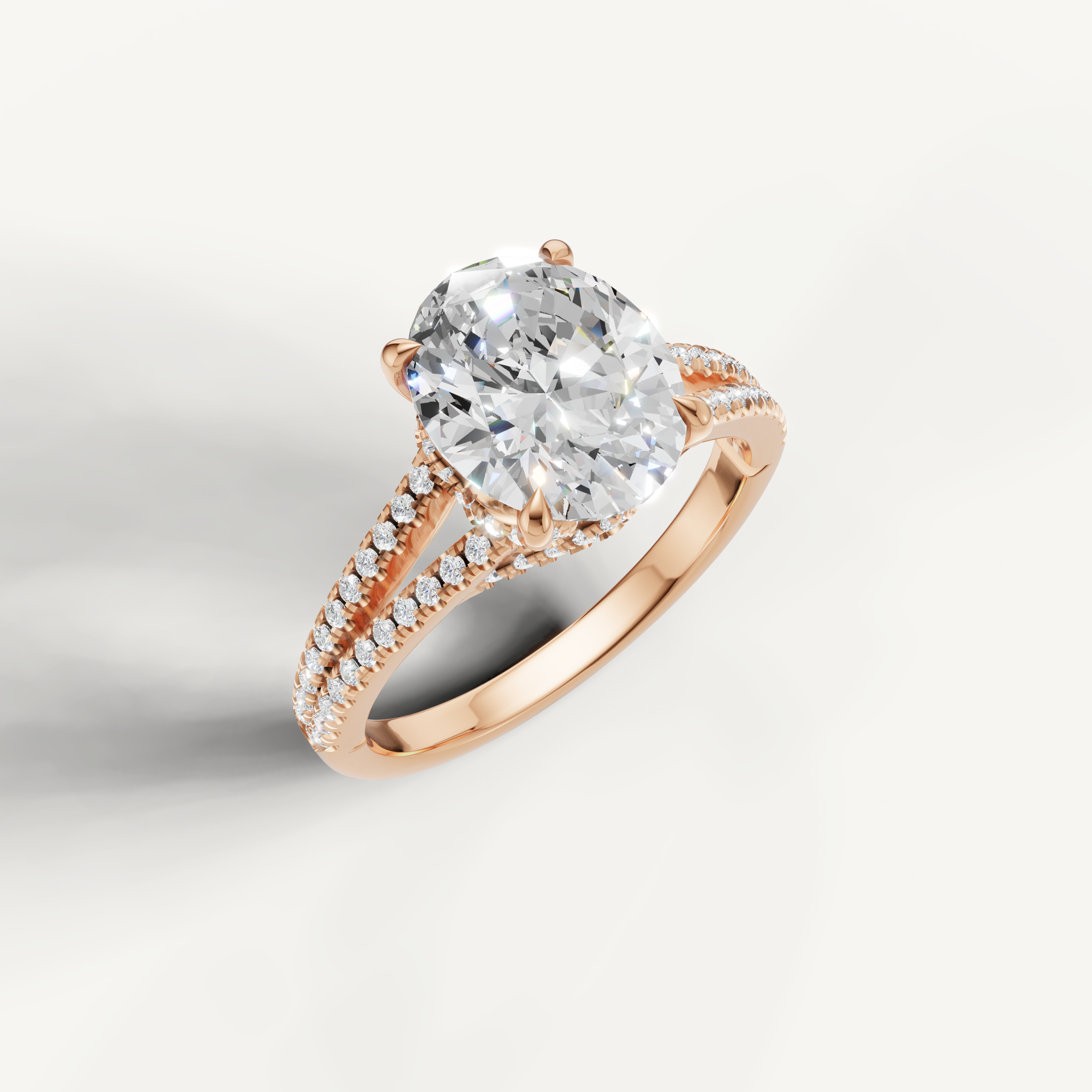 Elegant Oval Lab Diamond Split Shank Ring in 14K Rose Gold – Raul Diamonds