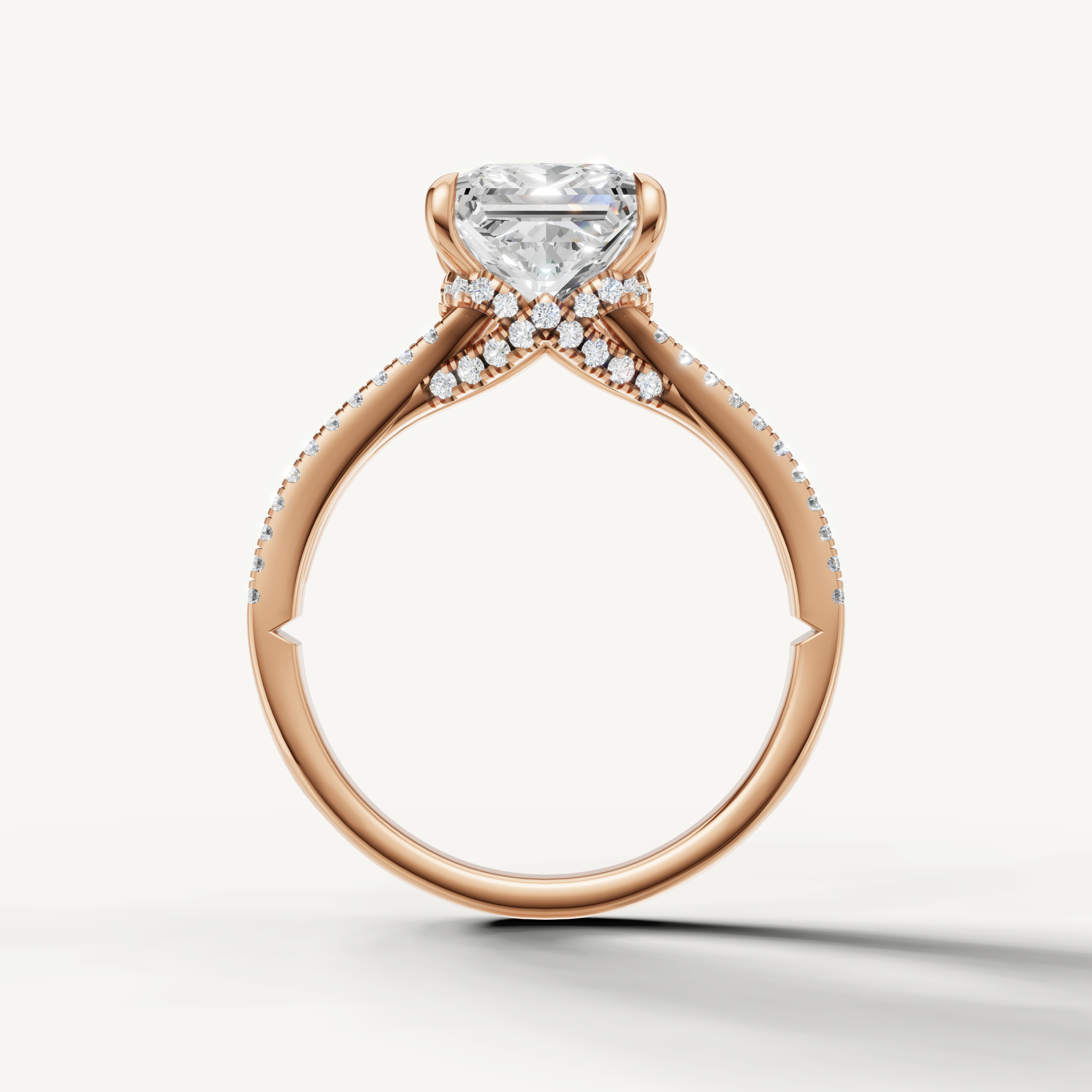 14K Rose Gold Princess Engagement Ring with Double Pavé Setting – Raul Diamonds