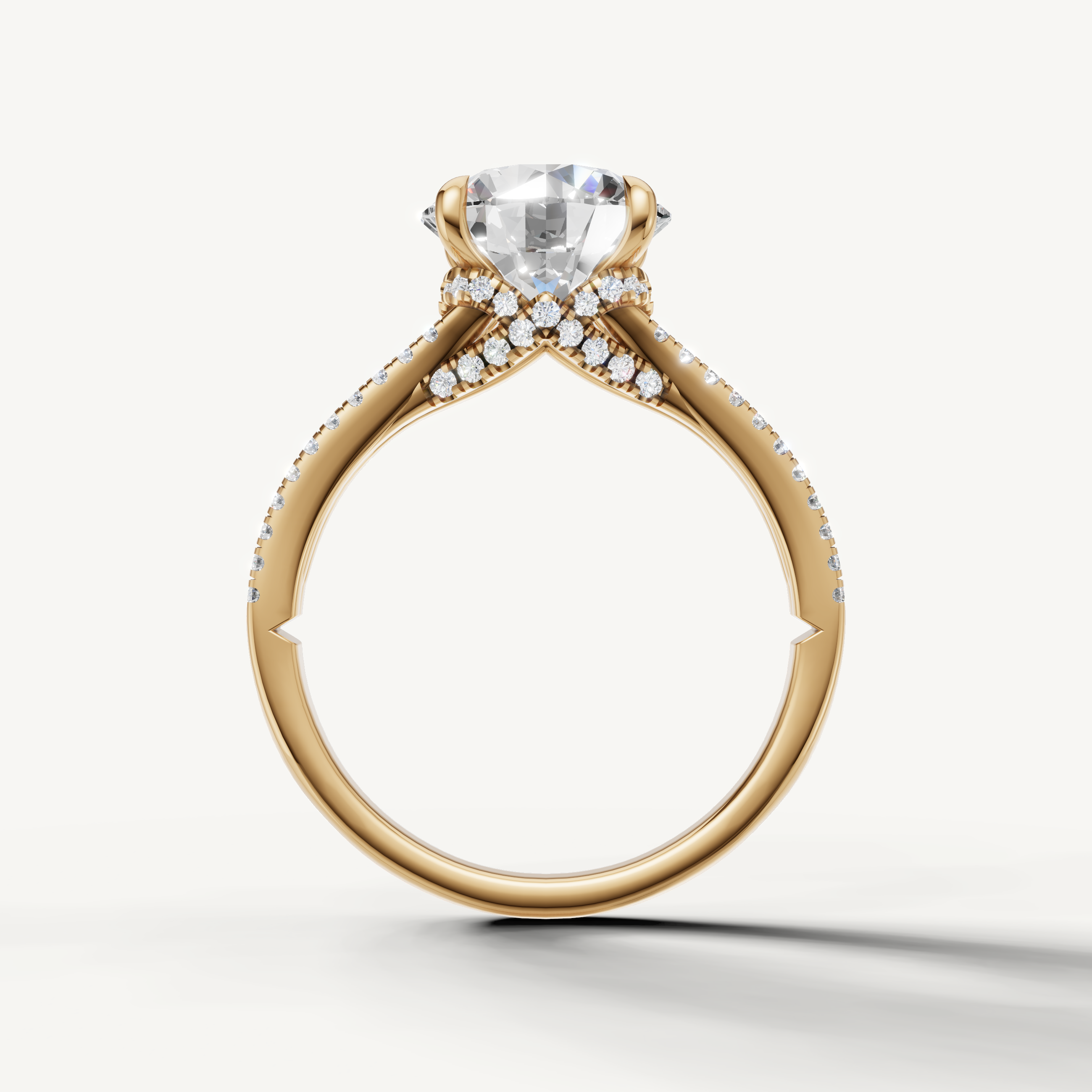Luxury Round Cut Lab Diamond Engagement Ring with Double Pavé Band – Raul Diamonds