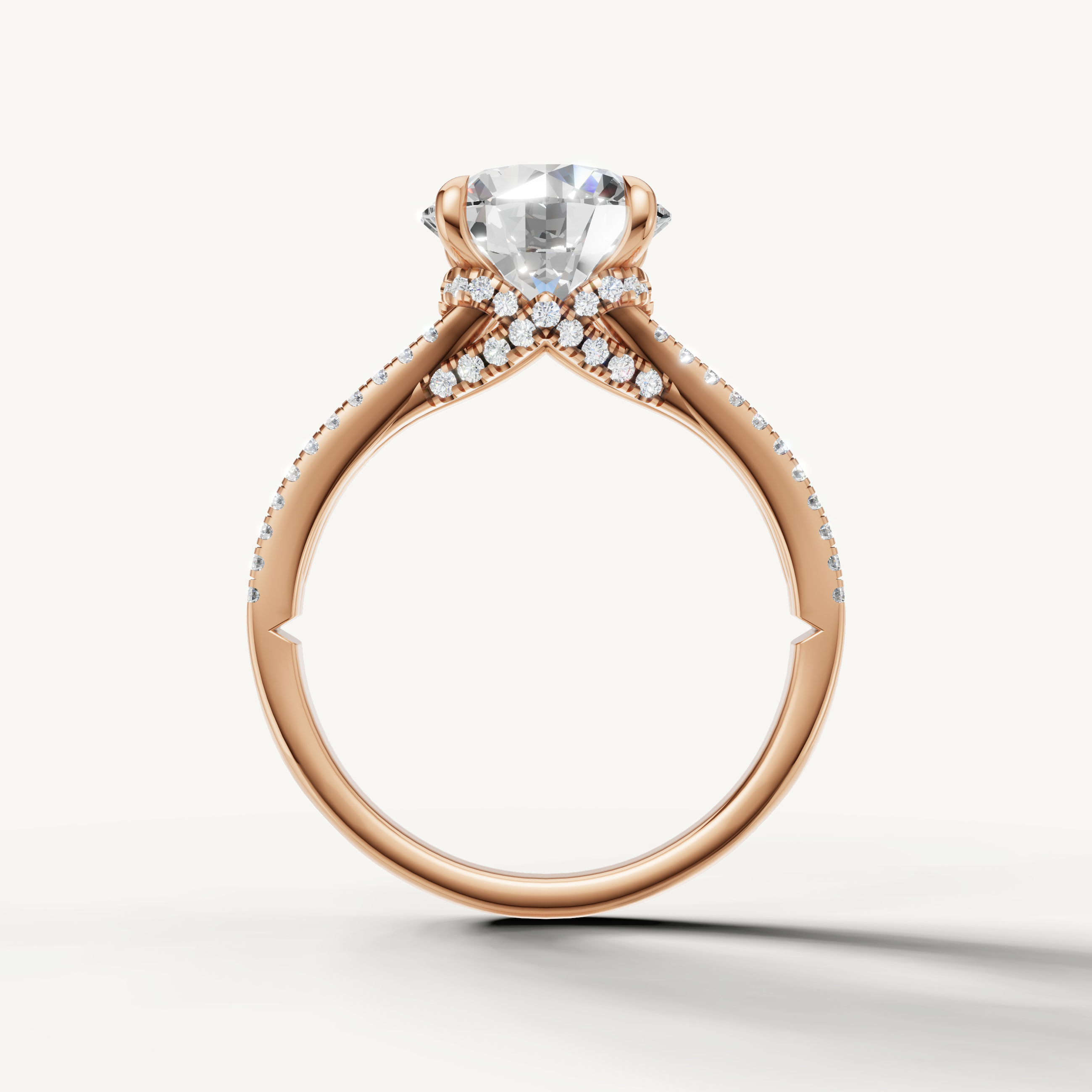 14K Rose Gold Round Engagement Ring with Double Pavé Setting – Raul Diamonds