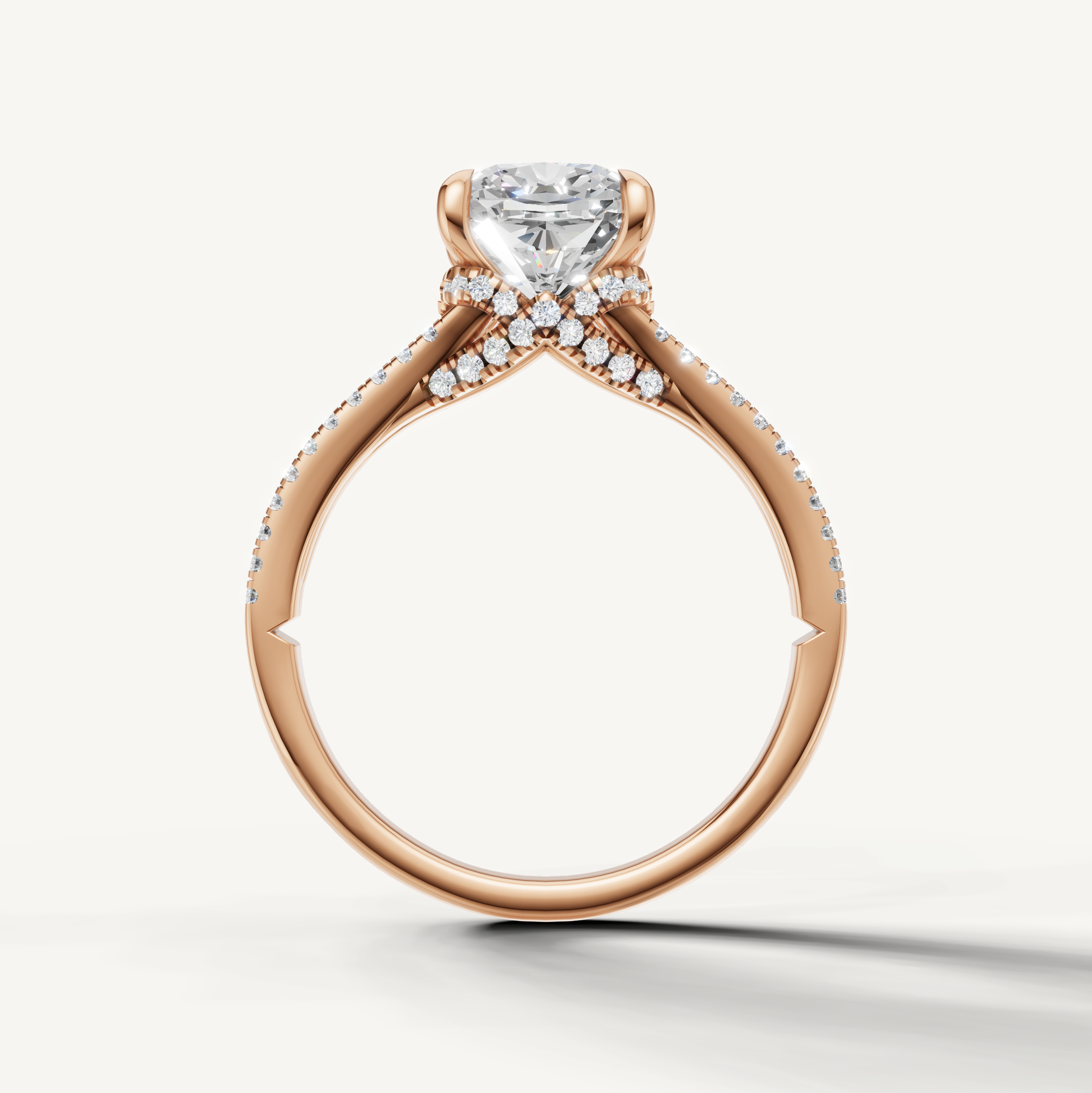 14K Rose Gold Cushion Engagement Ring with Double Pavé Band – Raul Diamonds