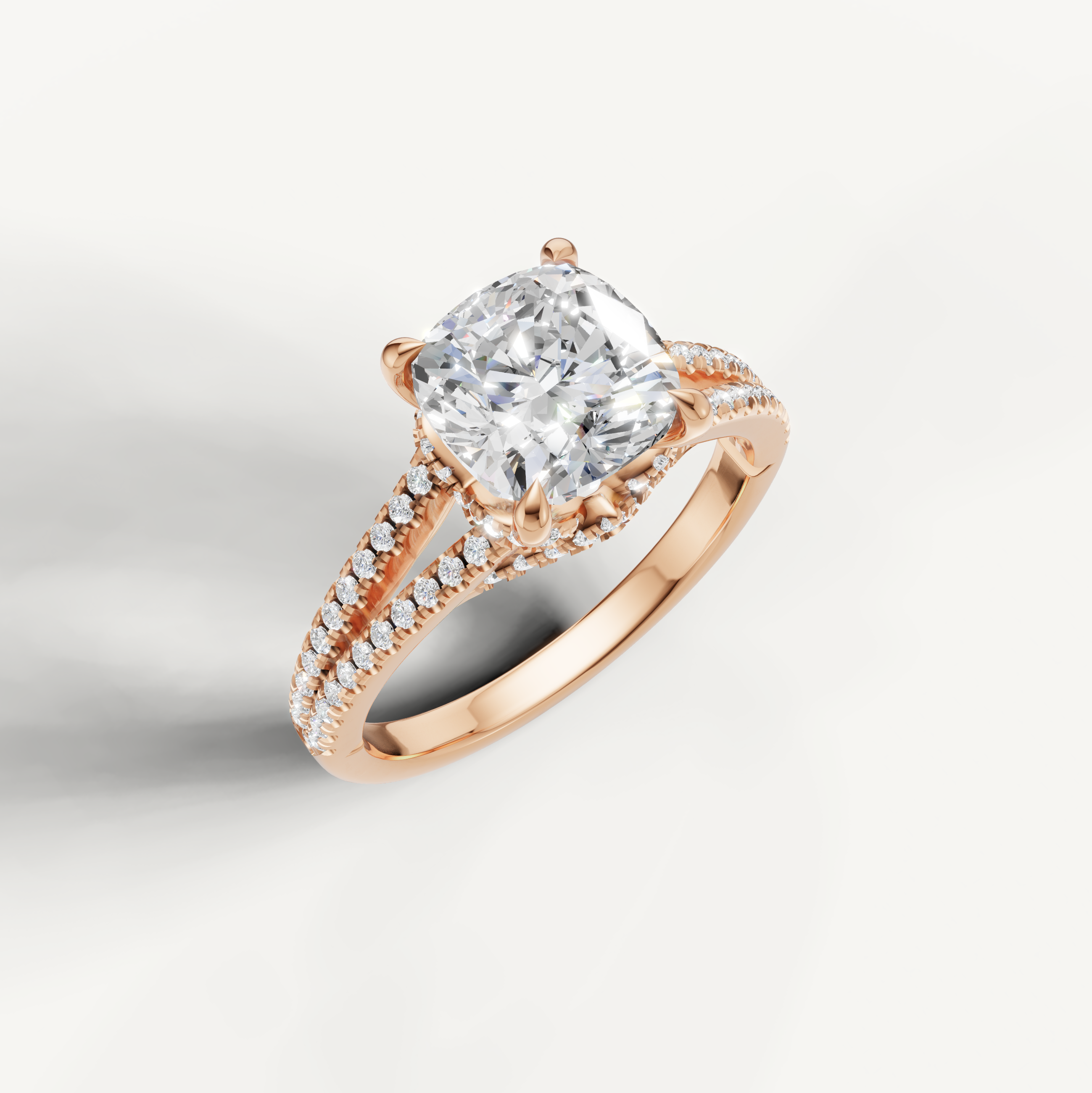 Elegant Cushion Lab Diamond Split Shank Ring in 14K Rose Gold – Raul Diamonds