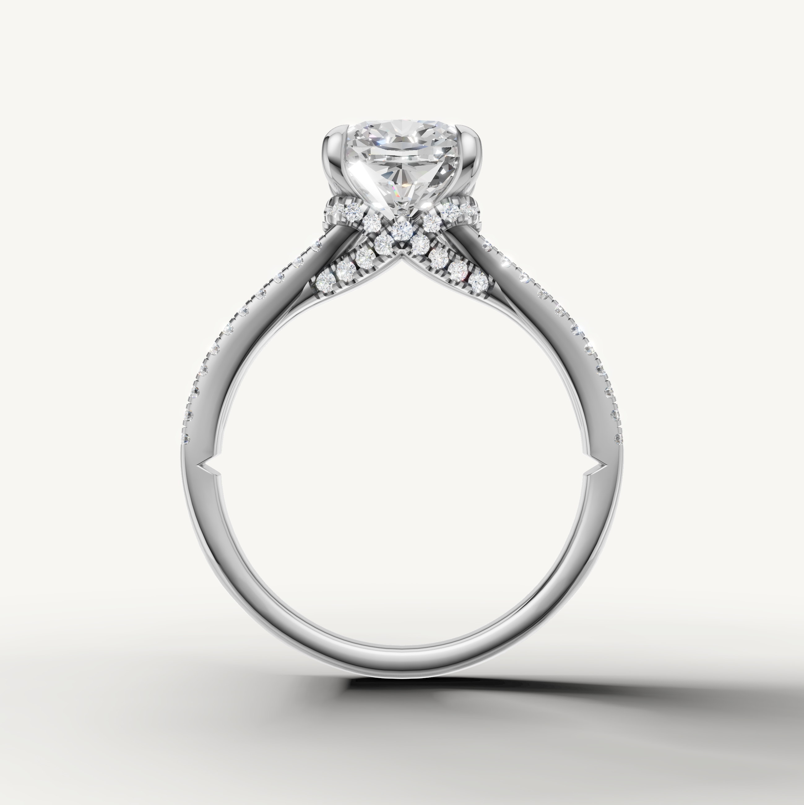 White Gold Cushion Engagement Ring with Double Split Shank Design – Raul Diamonds