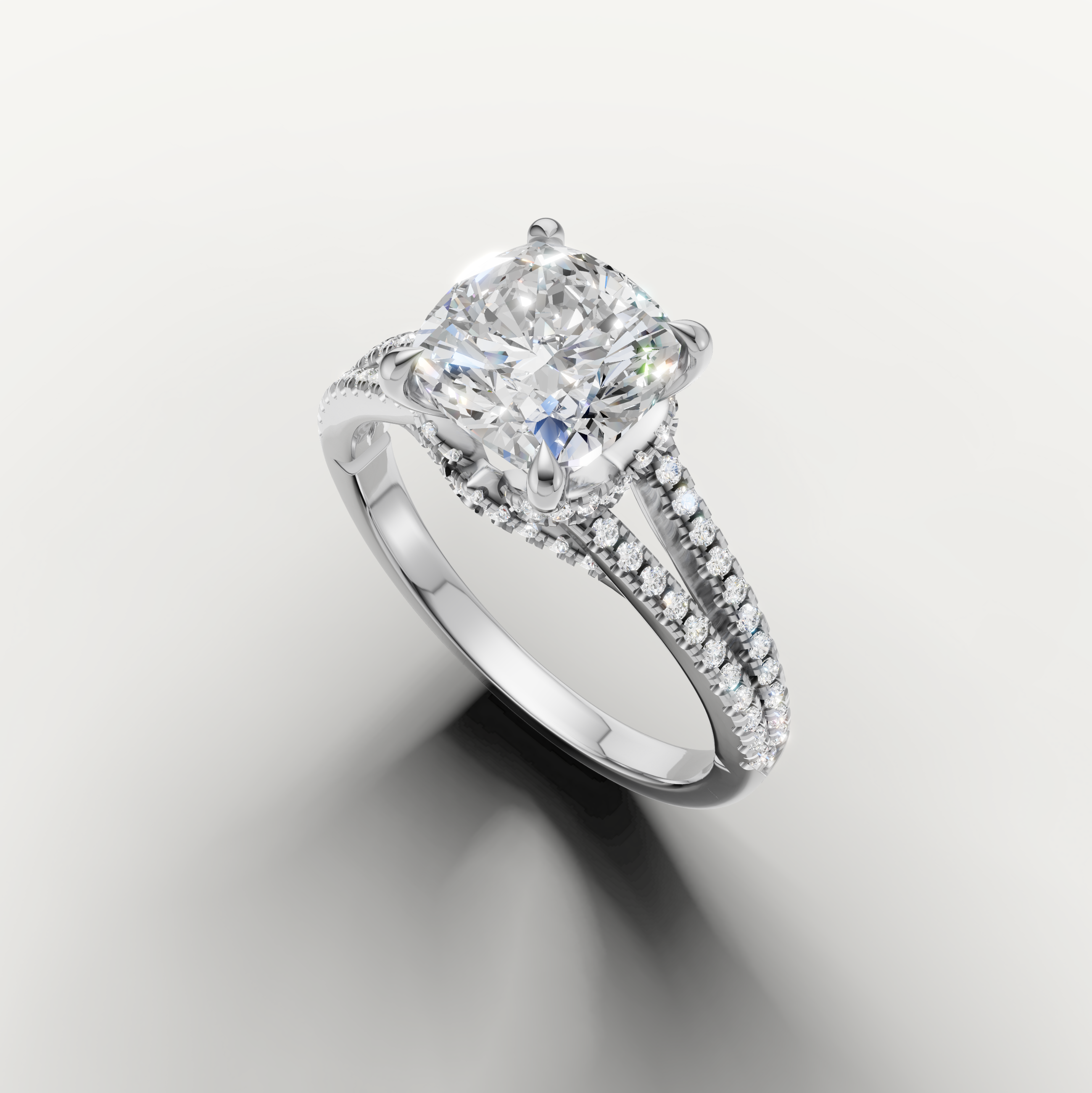 Classic Cushion Cut Lab Grown Diamond Ring with Pavé Band – Raul Diamonds