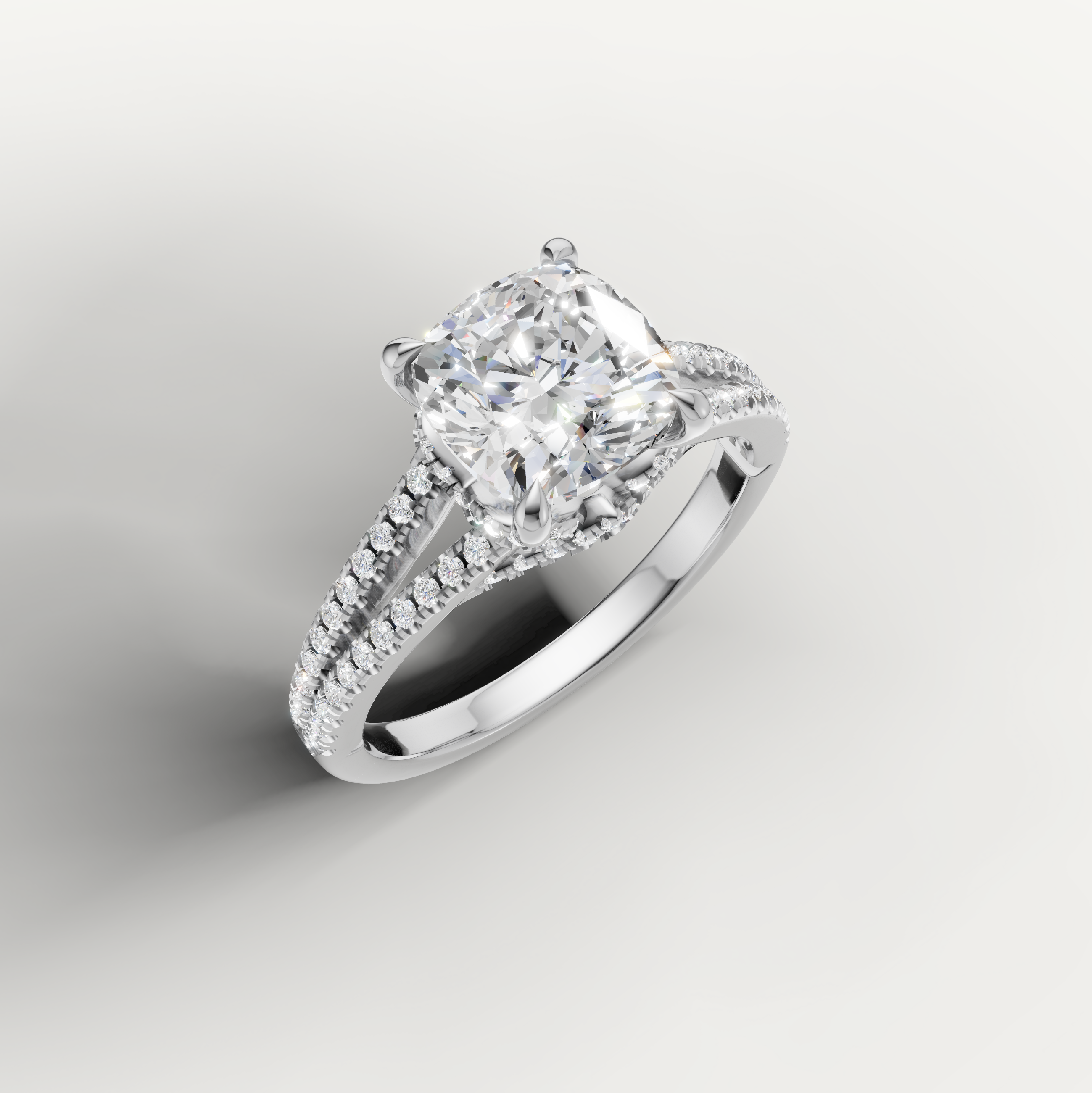 14K White Gold Cushion Lab Diamond Split Shank Ring for Women – Raul Diamonds