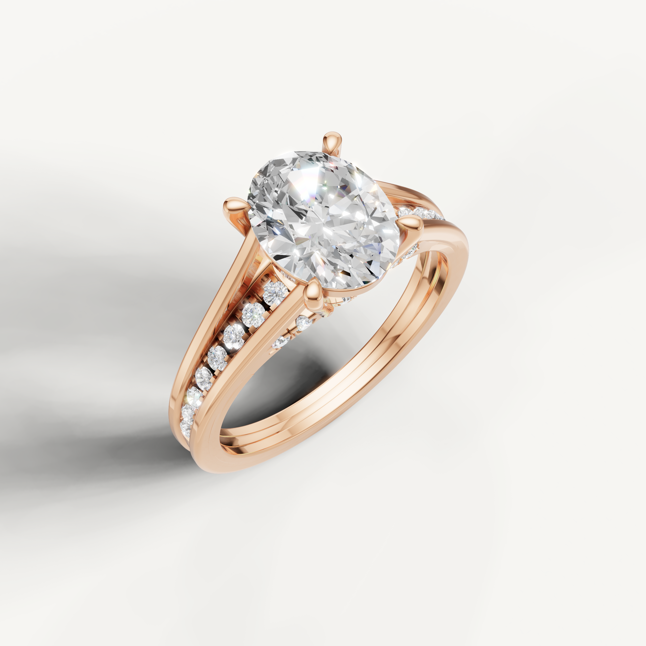 Rose Gold Oval Diamond Engagement Ring with Pavé Split Band – Raul Diamonds