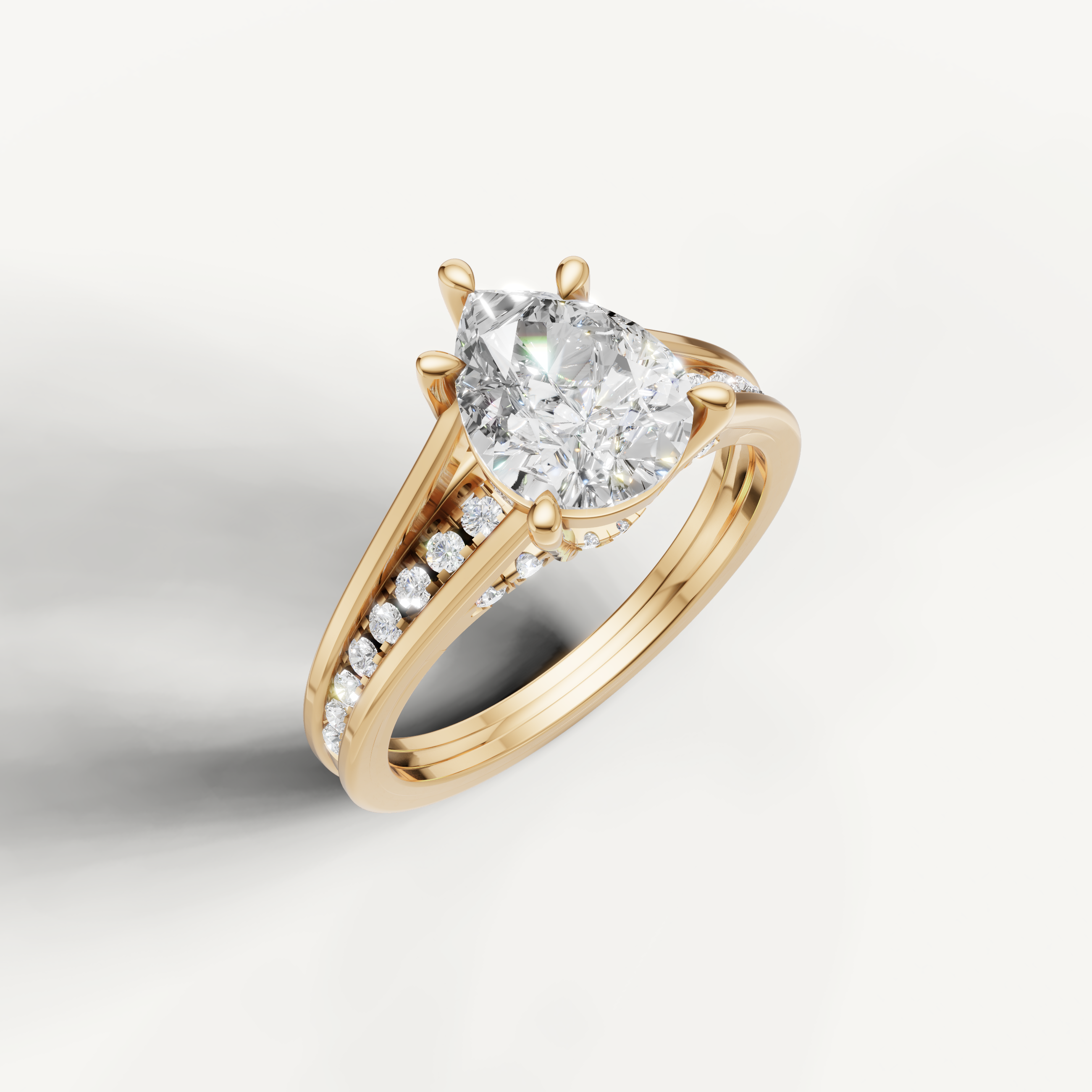 14K Yellow Gold Pear Shape Lab Diamond Ring with Split Pavé Band – Raul Diamonds