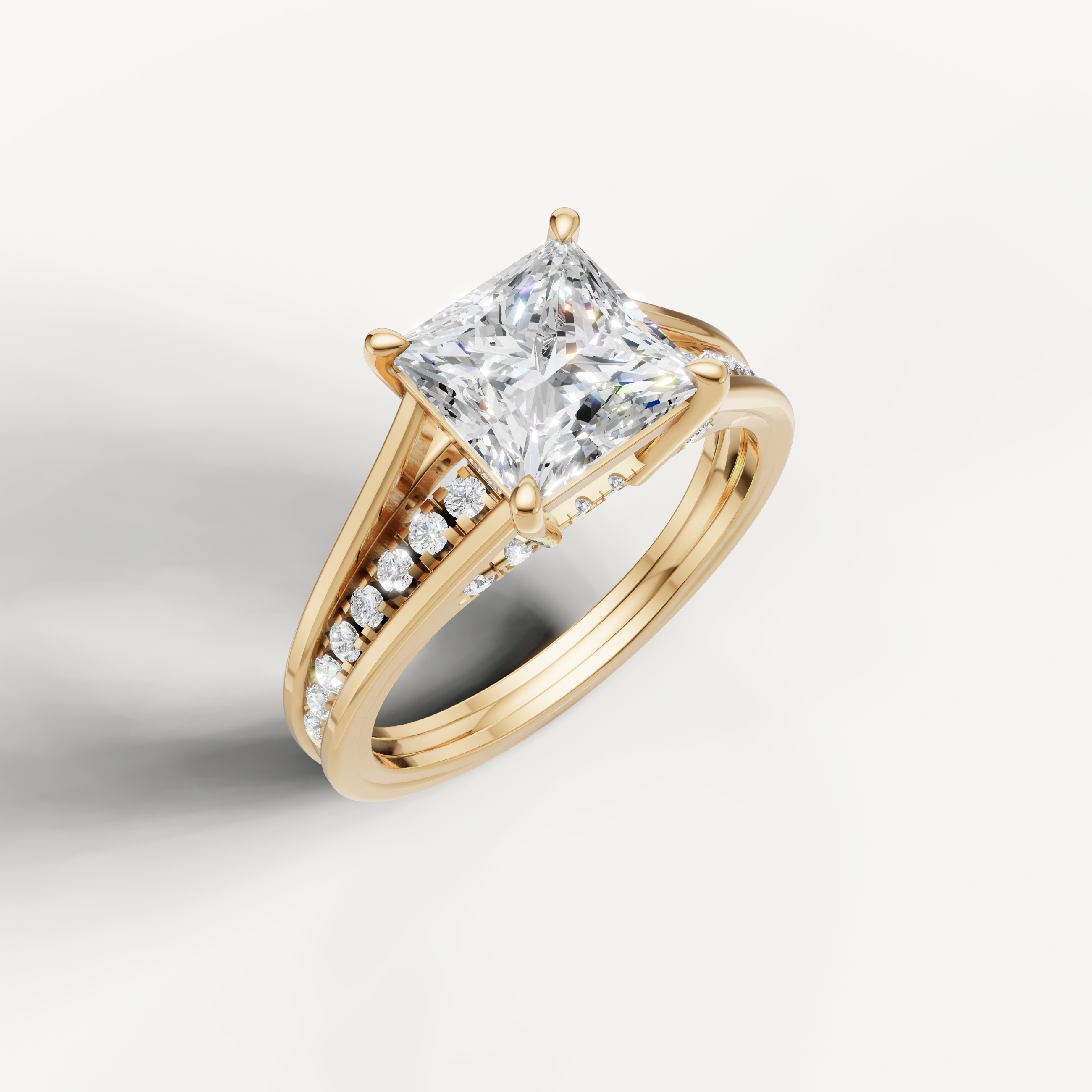 14K Yellow Gold Princess Lab Diamond Ring with Split Pavé Band – Raul Diamonds