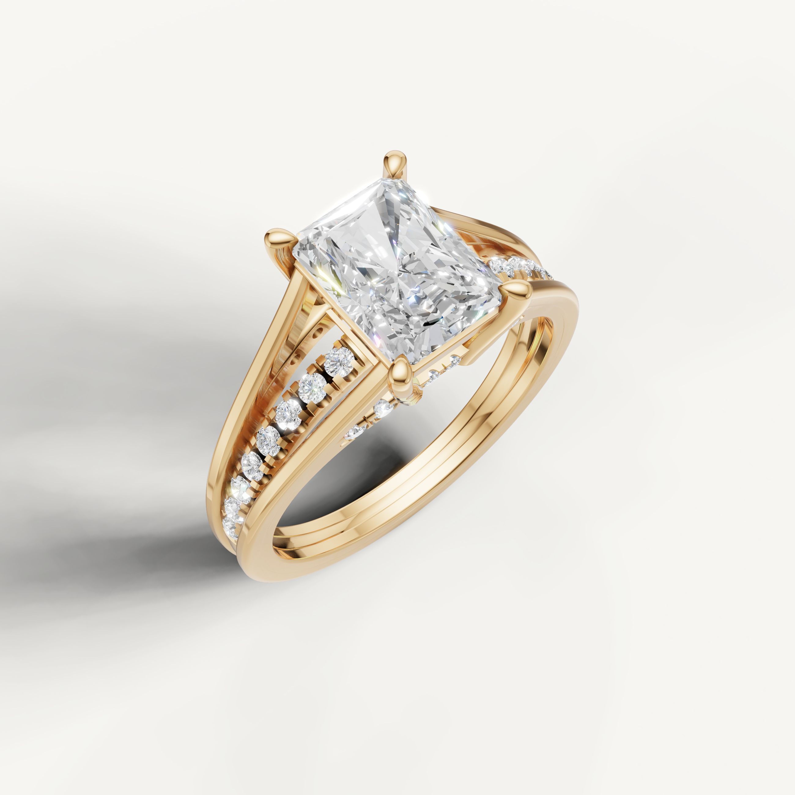 14K Yellow Gold Radiant Lab Diamond Ring with Split Pavé Band – Raul Diamonds