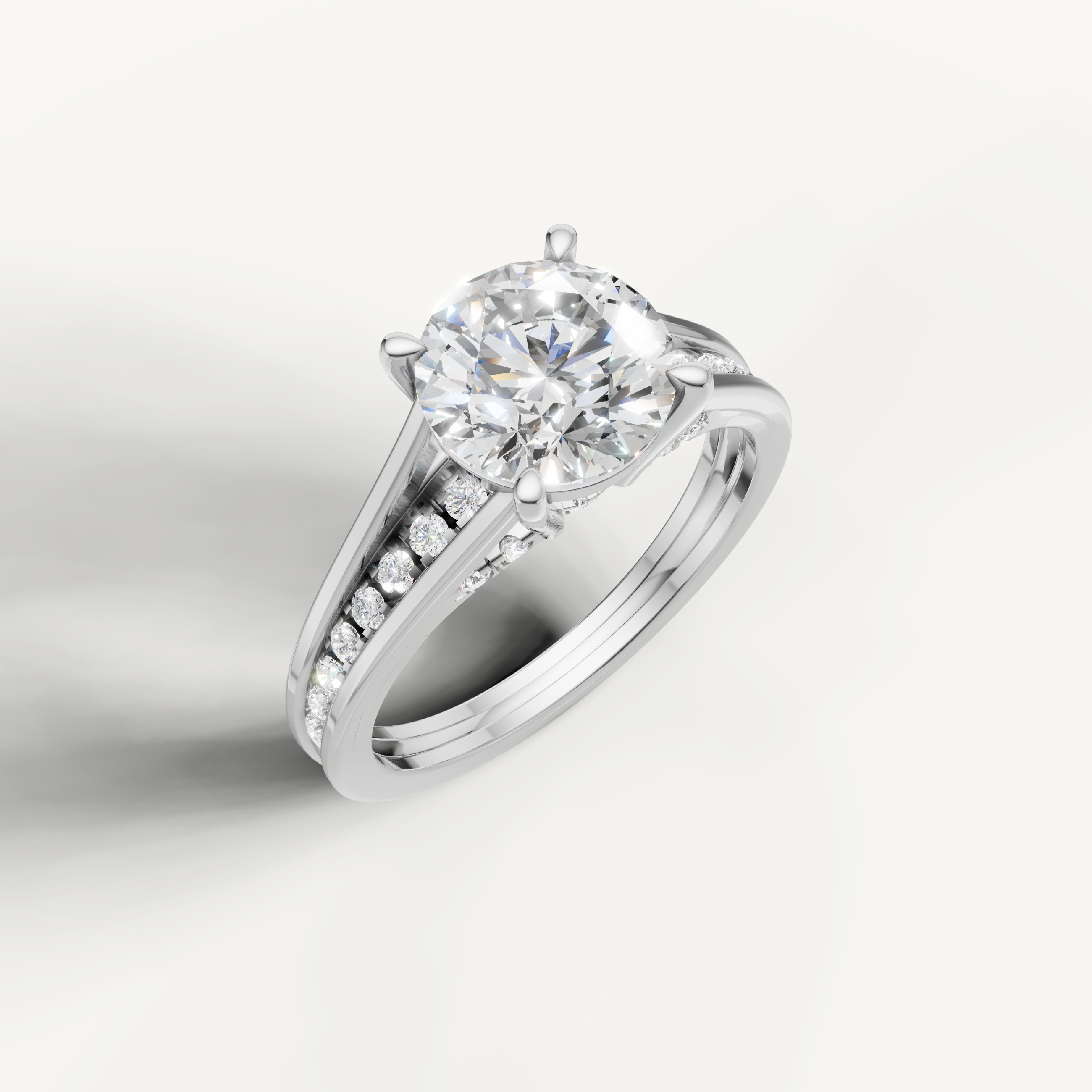 White Gold Round Lab Diamond Ring with Split Pavé Shank – Raul Diamonds