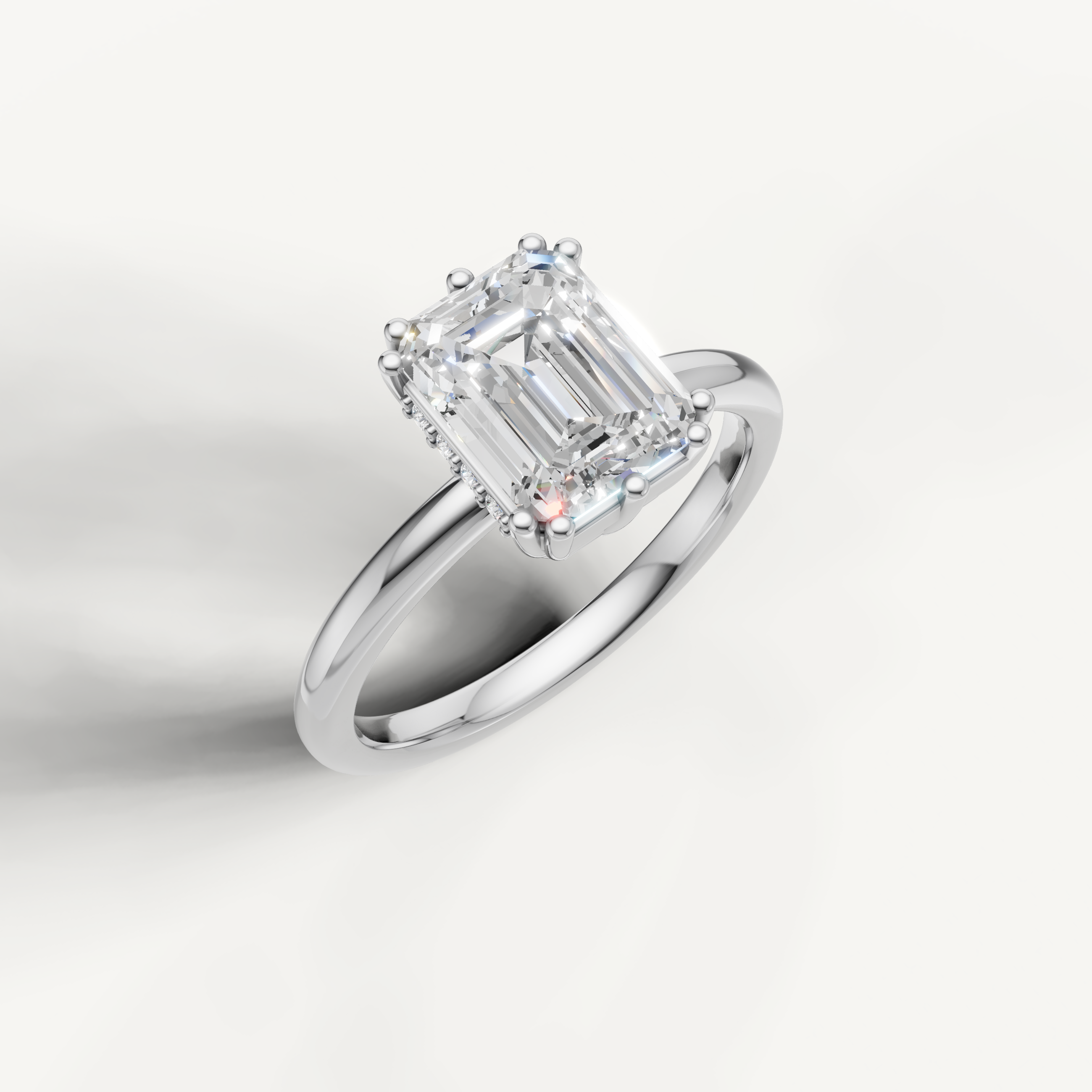 14K White Gold Emerald Lab Diamond Ring with Hidden Halo Setting – Raul Diamonds