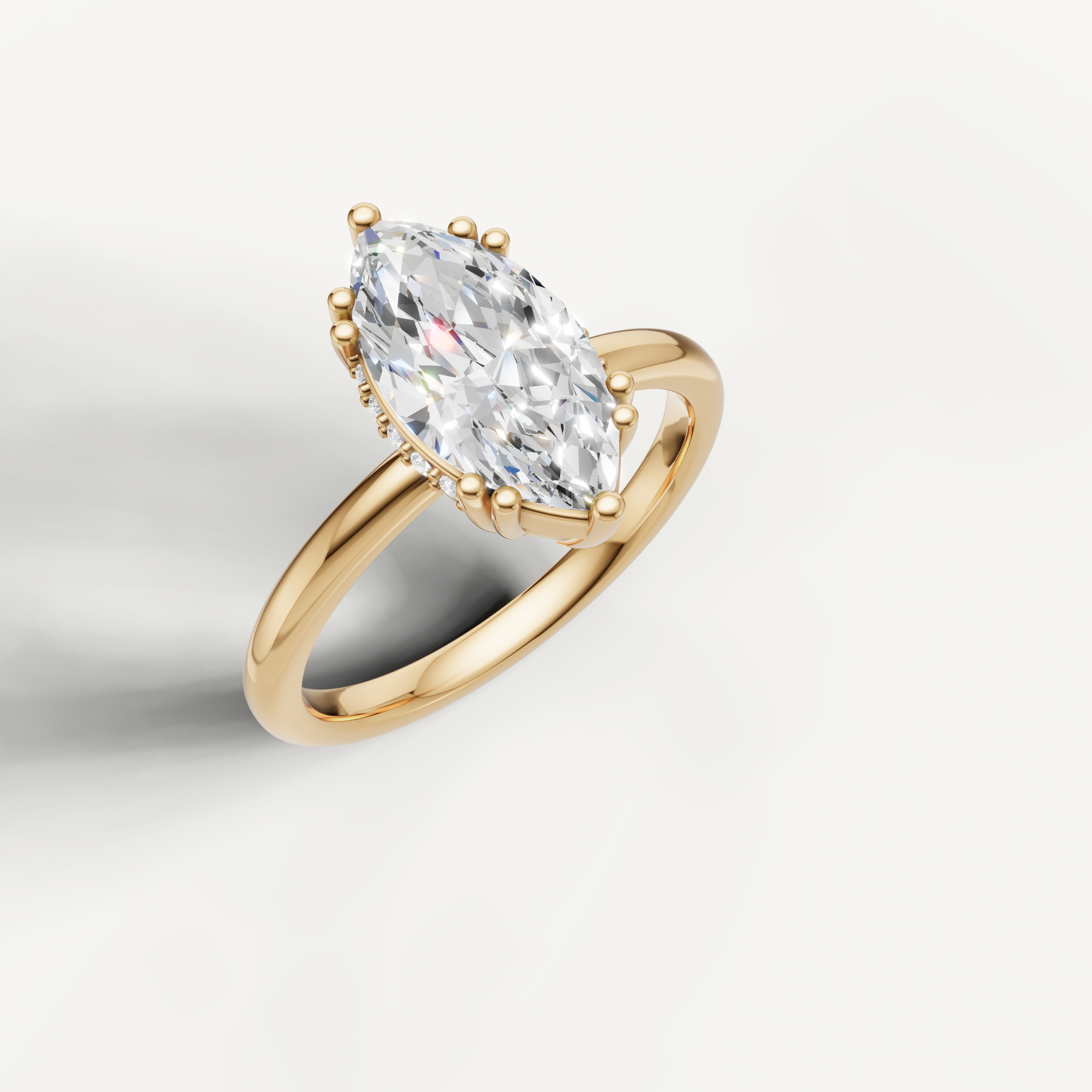 14K Yellow Gold Marquise Lab Diamond Solitaire Ring with Hidden Halo – Raul Diamonds