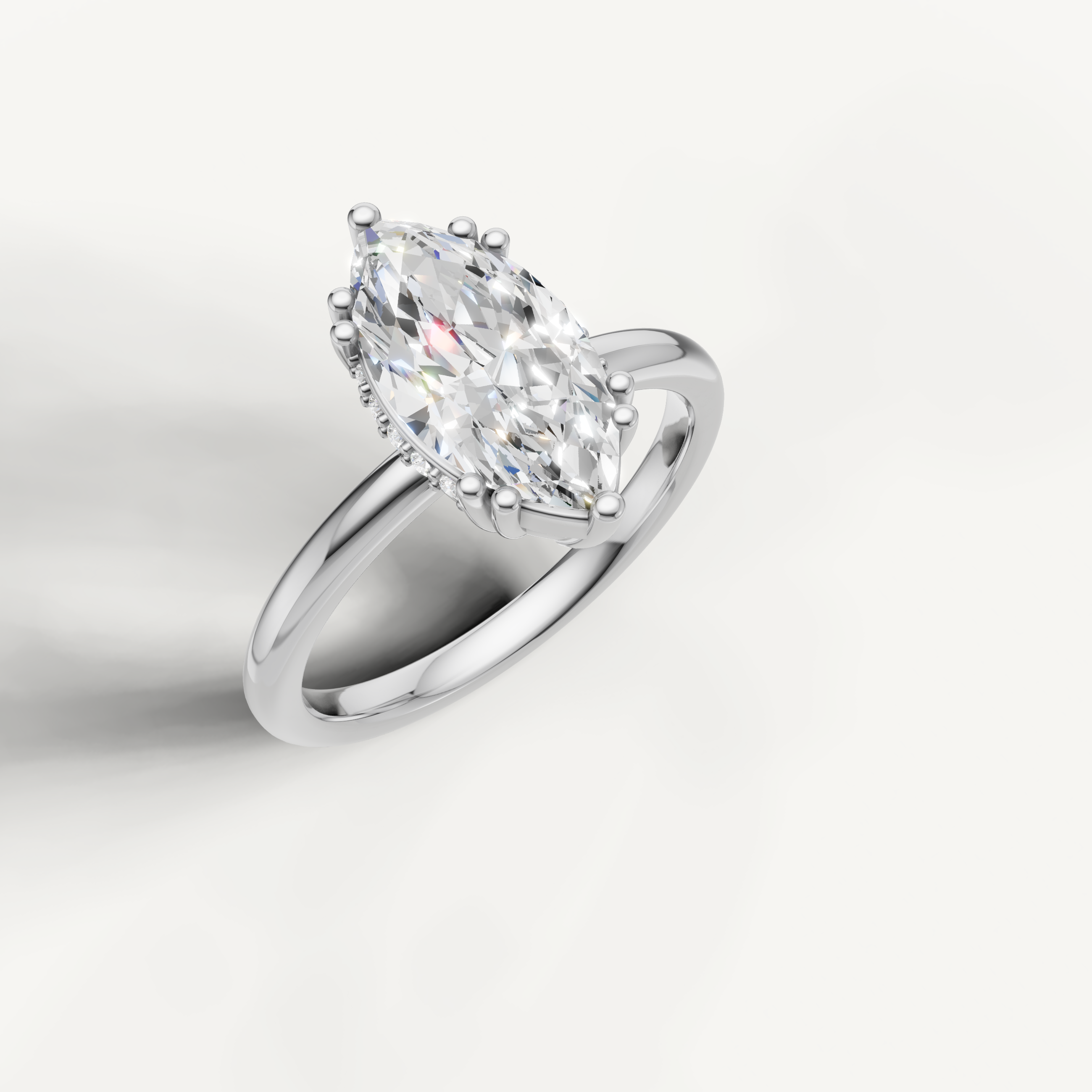 14K White Gold Marquise Lab Diamond Ring with Hidden Halo Setting – Raul Diamonds