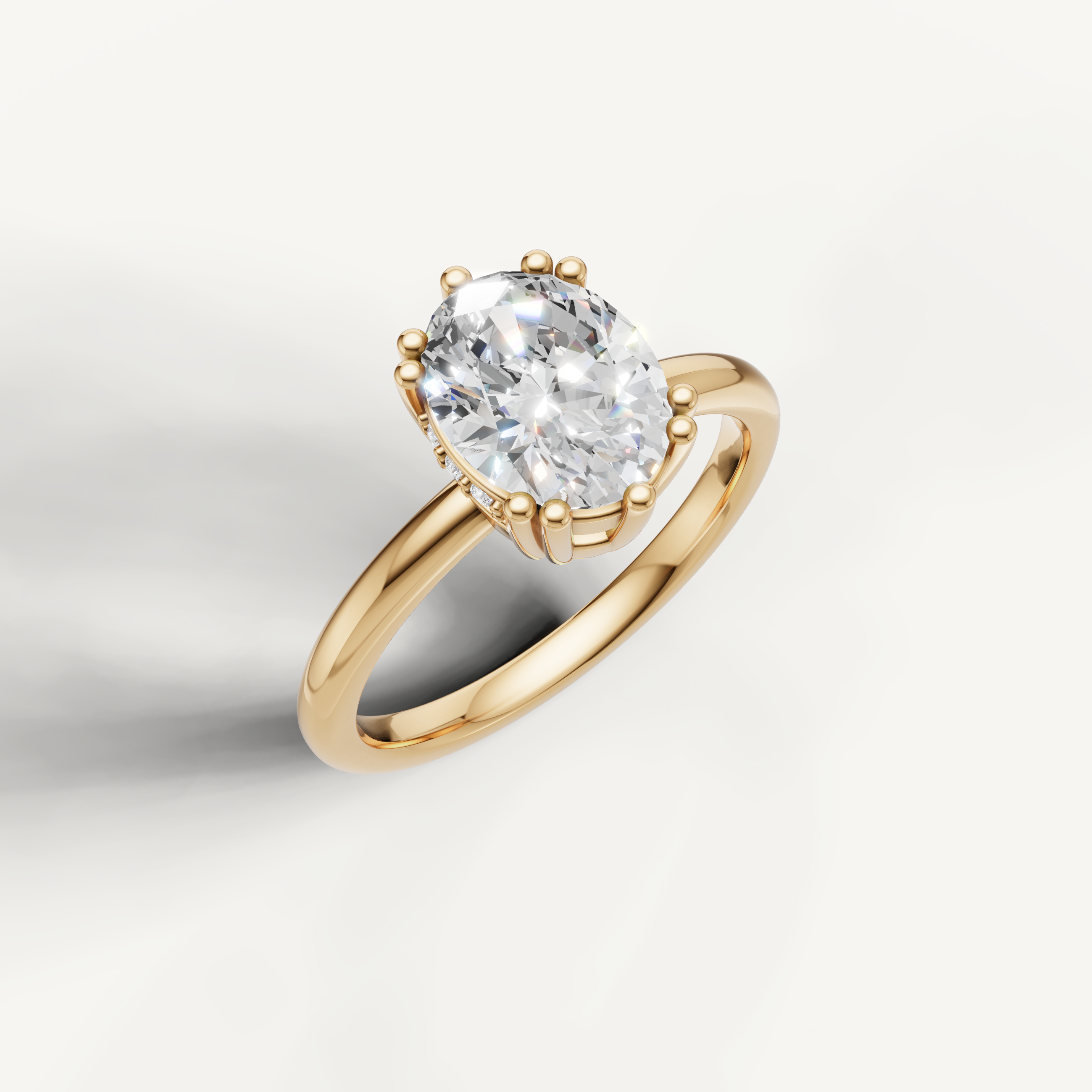 14K Yellow Gold Oval Lab Diamond Solitaire Ring with Hidden Halo – Raul Diamonds