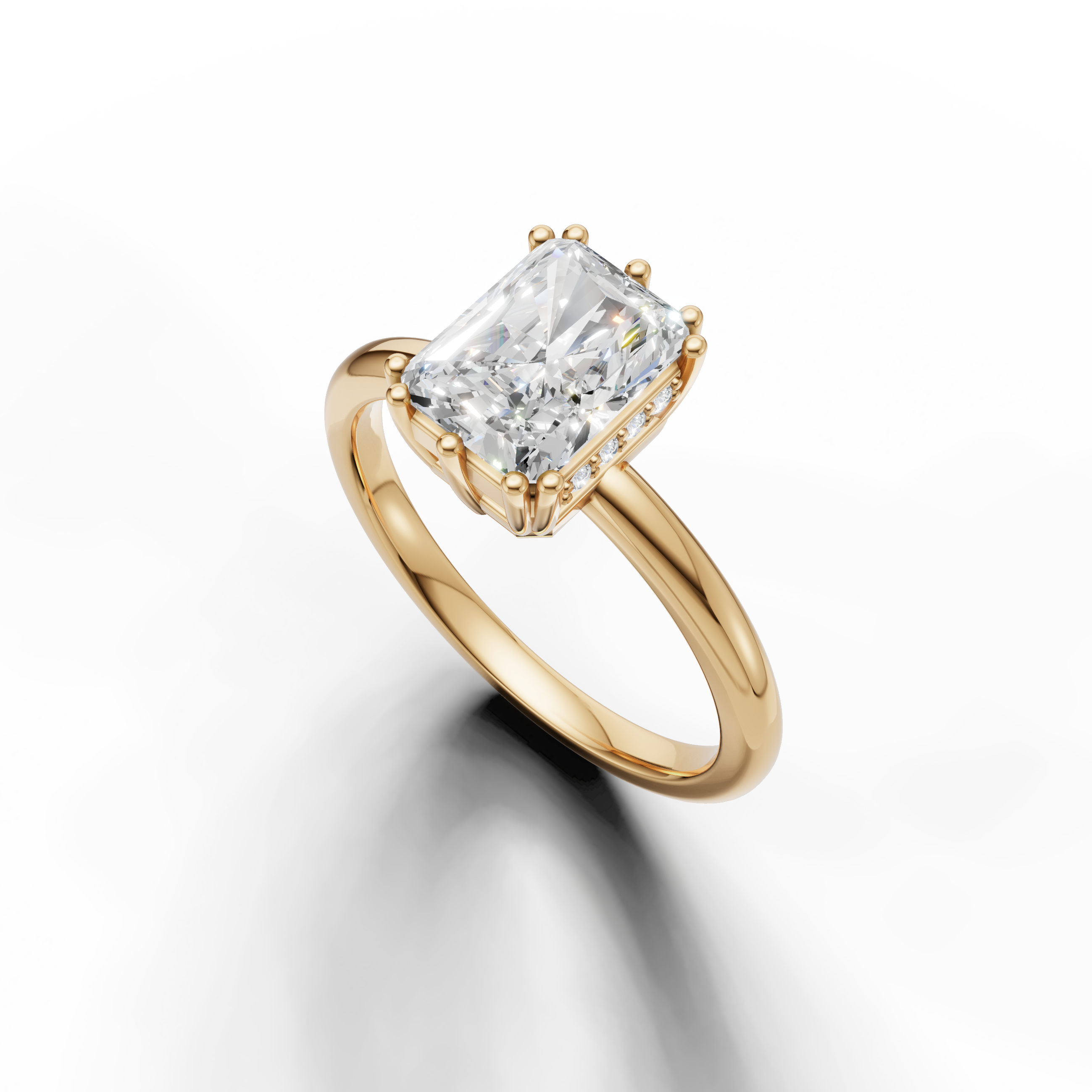 Elongated Radiant Cut Lab Grown Diamond Ring in Yellow Gold – Raul Diamonds