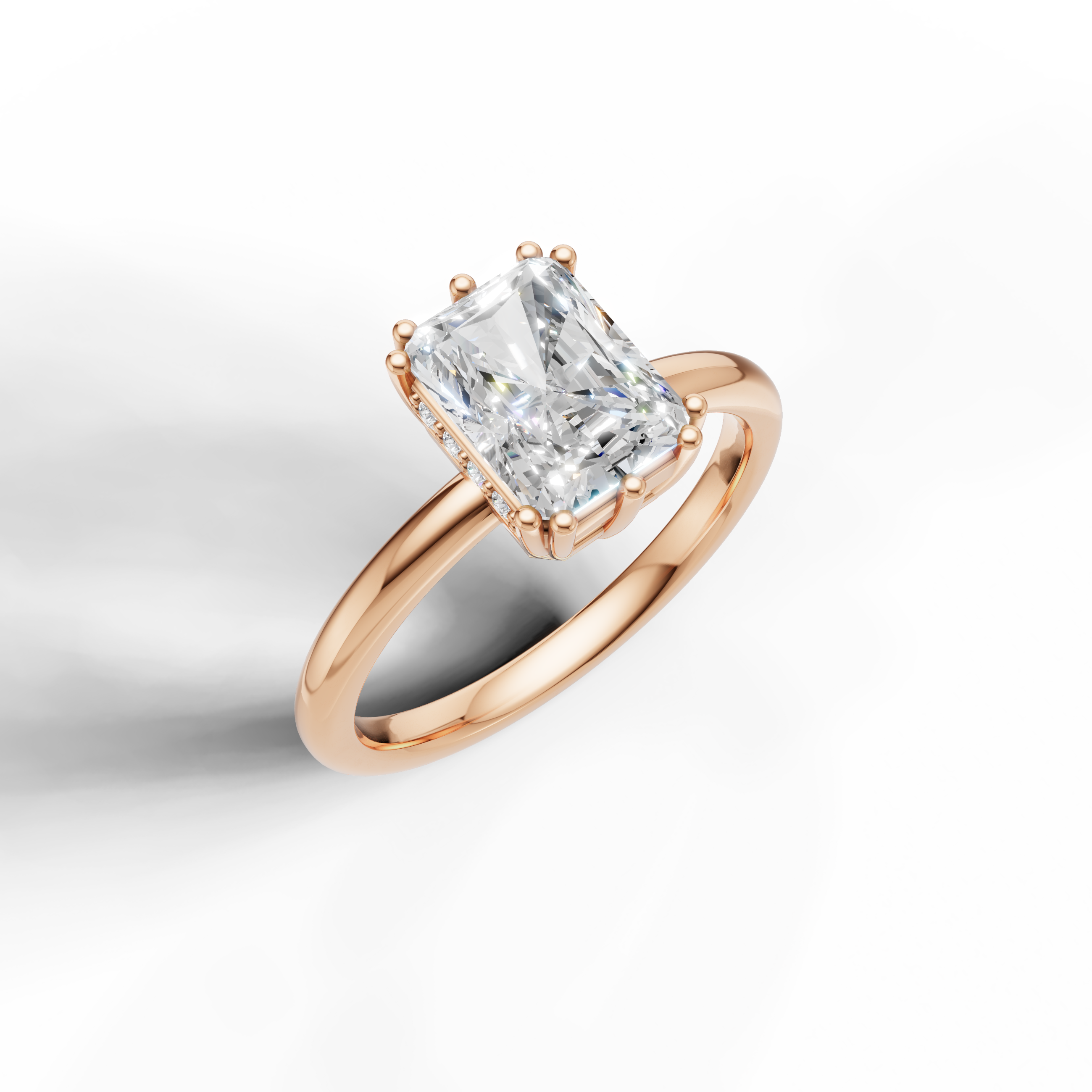 Elegant Radiant Lab Diamond Solitaire Ring in 14K Rose Gold – Raul Diamonds