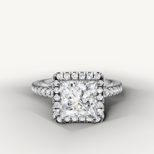 Emerald cut lab grown diamond engagement ring in 14K white gold by Raul Diamonds