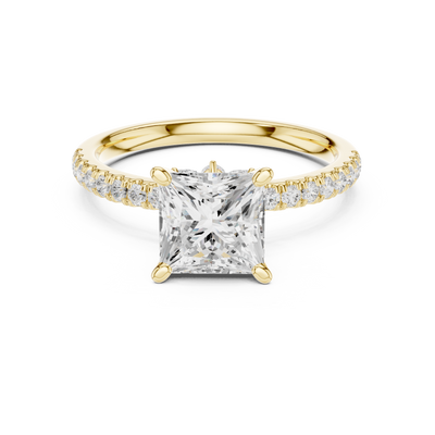 Princess cut lab grown diamond hidden halo engagement ring