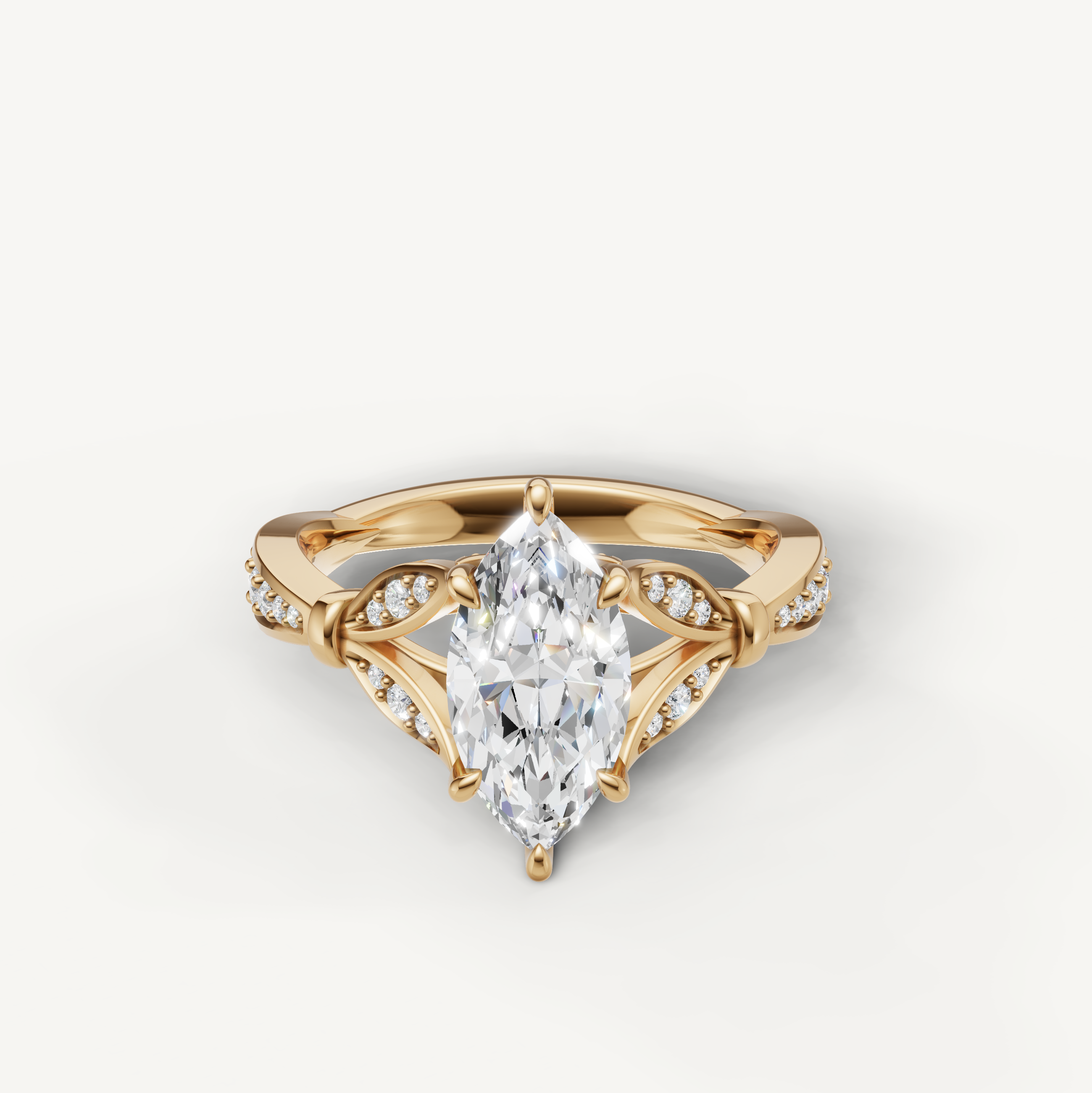 Marquise Lab-Grown Diamond Nature-Inspired Engagement Ring in 14K Gold