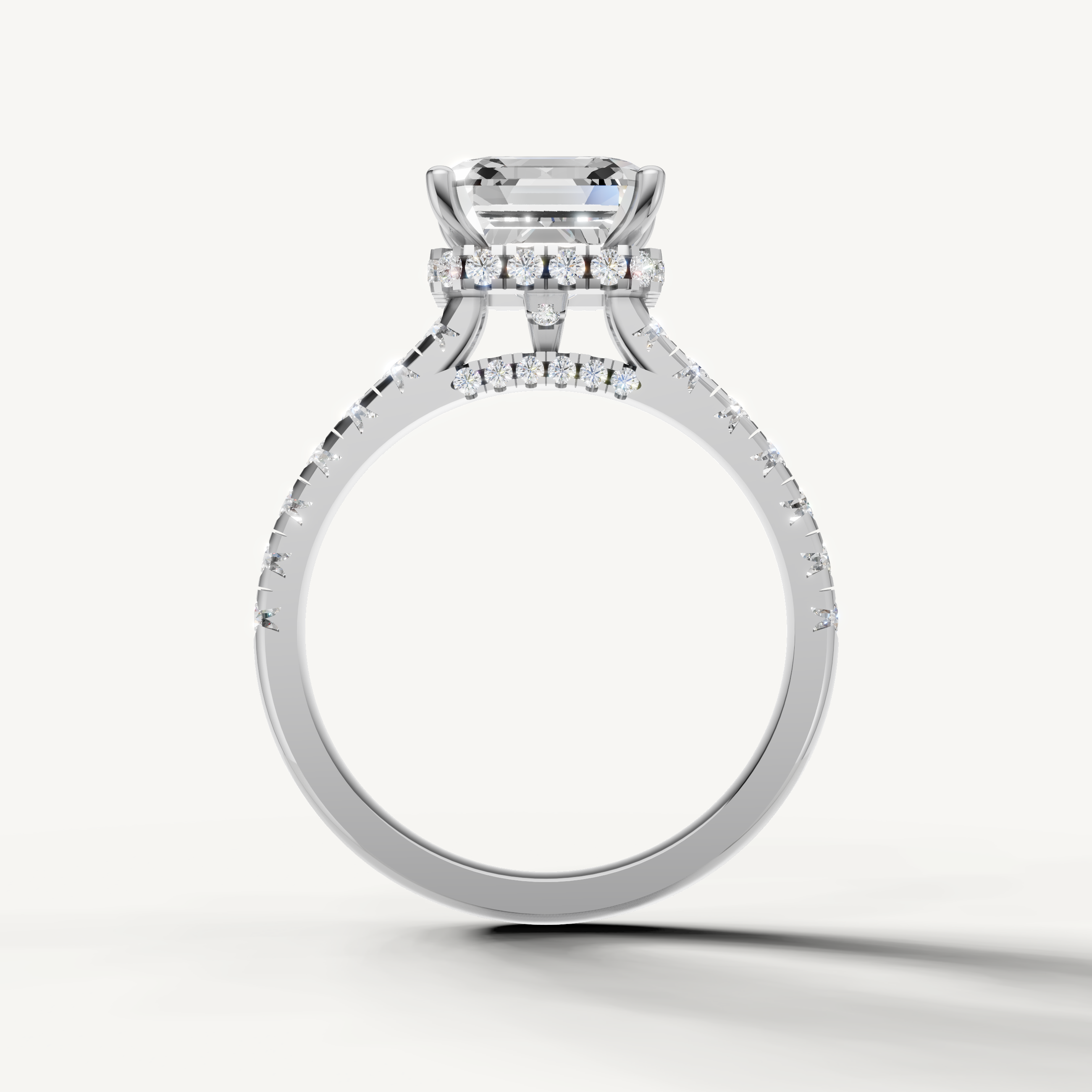 Asscher Cut Lab Grown Diamond Hidden Halo Pavé Engagement Ring in 14K Gold