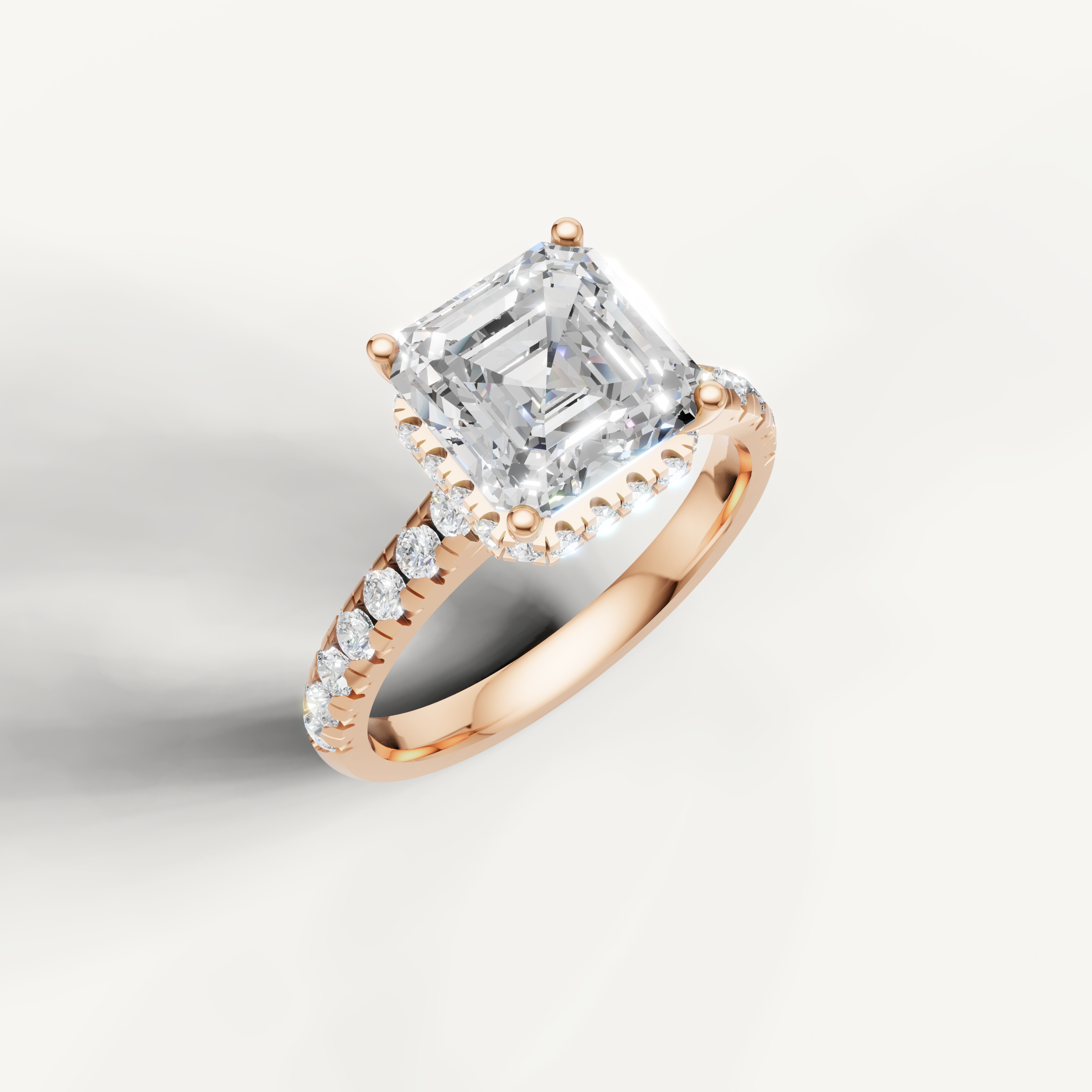 Asscher Cut Lab Grown Diamond Hidden Halo Pavé Engagement Ring in 14K Gold
